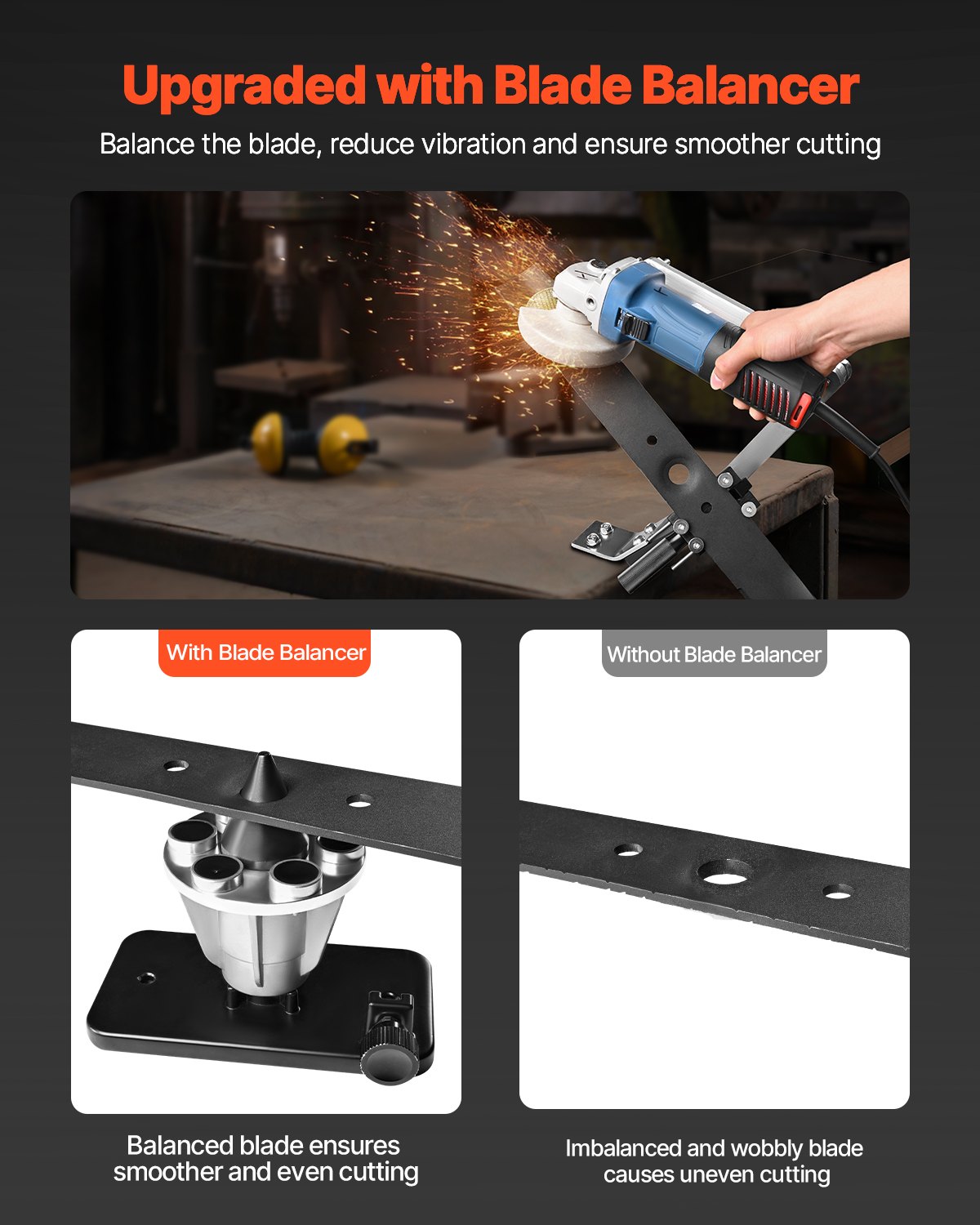 VEVOR Afilador de Cuchillas para Cortacésped con Equilibrador Ajustable de 15°-45° 4 Pines Adaptadores Rodamientos de Bolas Mango Ampliado de 25 mm Compatible con la Mayoría de Amoladoras Angulares