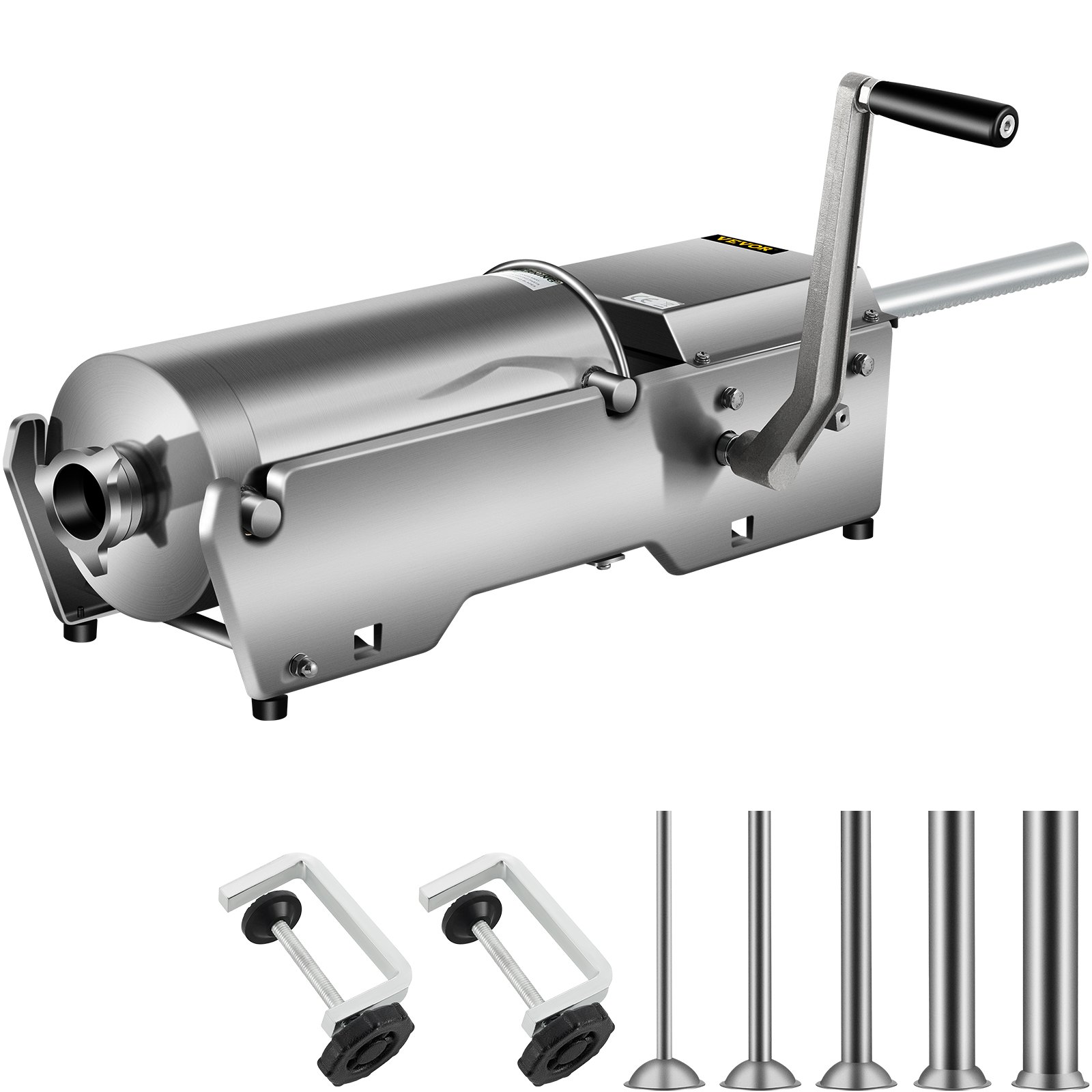 VEVOR Embutidora de Salchichas 7,8 L Horizontal Manual con 5 Tubos 2 Velocidad