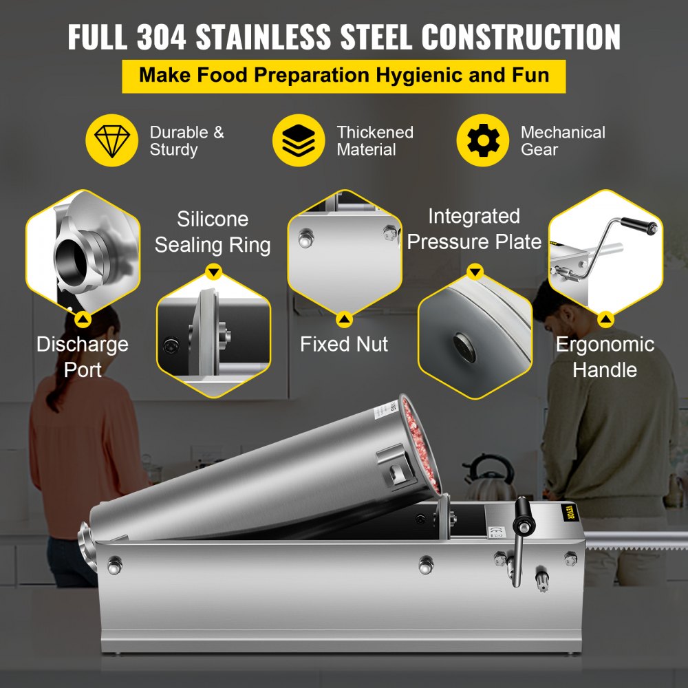 VEVOR Sausage Stuffer 7L Meat Grinder Sausage Machine Sausage Filling Machine Horizontal Stainless Steel Sausage Syringe