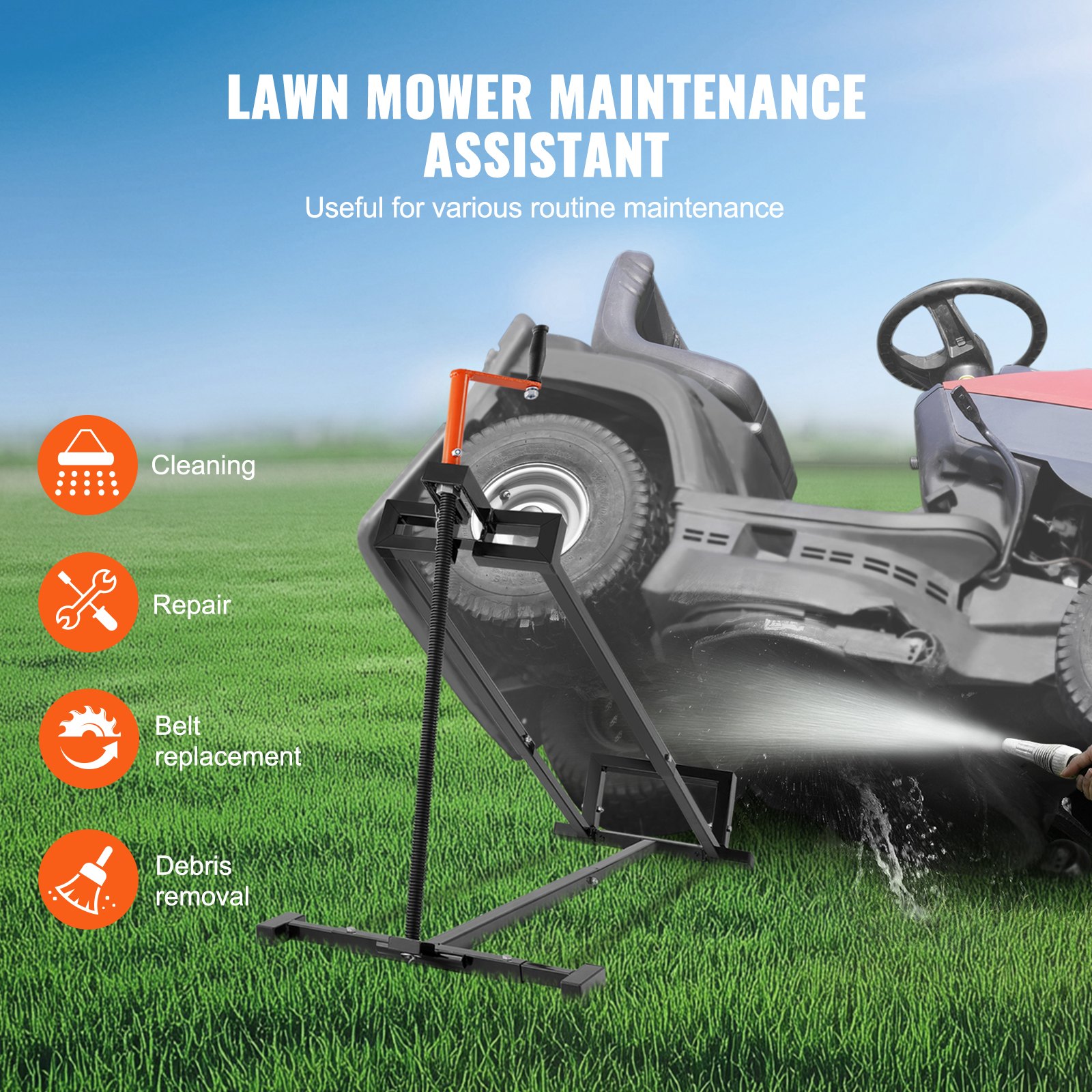 VEVOR Gato Elevador para Cortacésped, Carga de 399,1 kg, Gato Telescópico de Mantenimiento con Manivela y Mango para Herramientas Eléctricas, para Tractores de Césped y Tractores de Jardín, Negro
