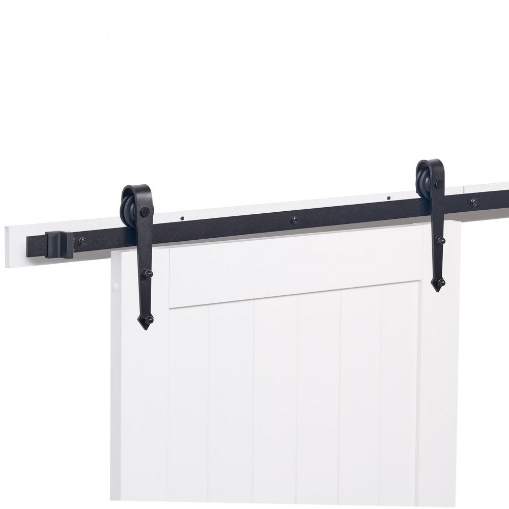 VEVOR Puerta Corrediza de Granero, Panel de la Puerta de MDF y Vidrio 1067 x 2134 mm con Kit de Herrajes, Superficie de PVC Impermeable y Marco en H, Deslizamiento Suave para Sala de Estar y Baño