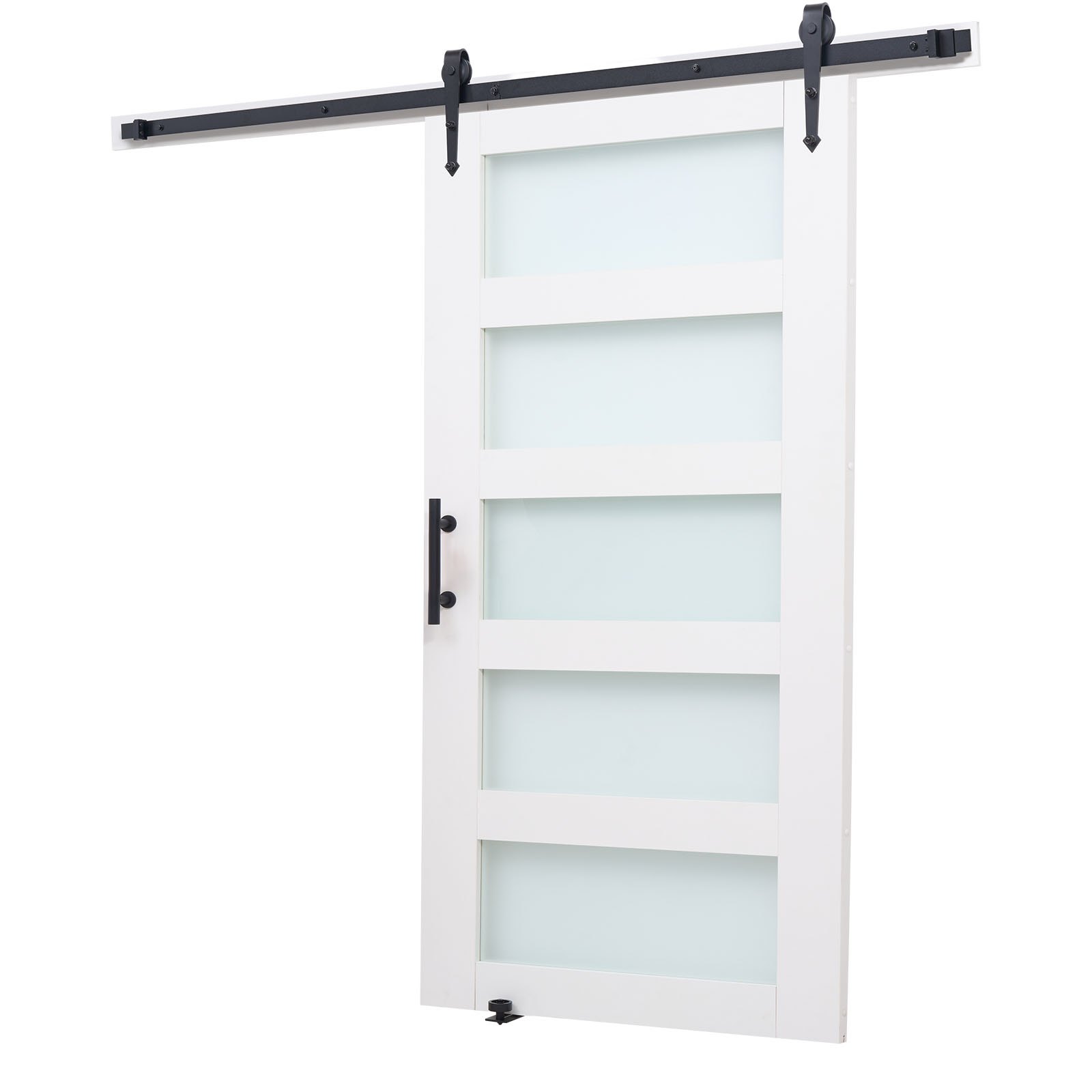 VEVOR Puerta Corrediza de Granero, Panel de la Puerta de MDF y Vidrio 1067 x 2134 mm con Kit de Herrajes, Superficie de PVC Impermeable y Marco en H, Deslizamiento Suave para Sala de Estar y Baño