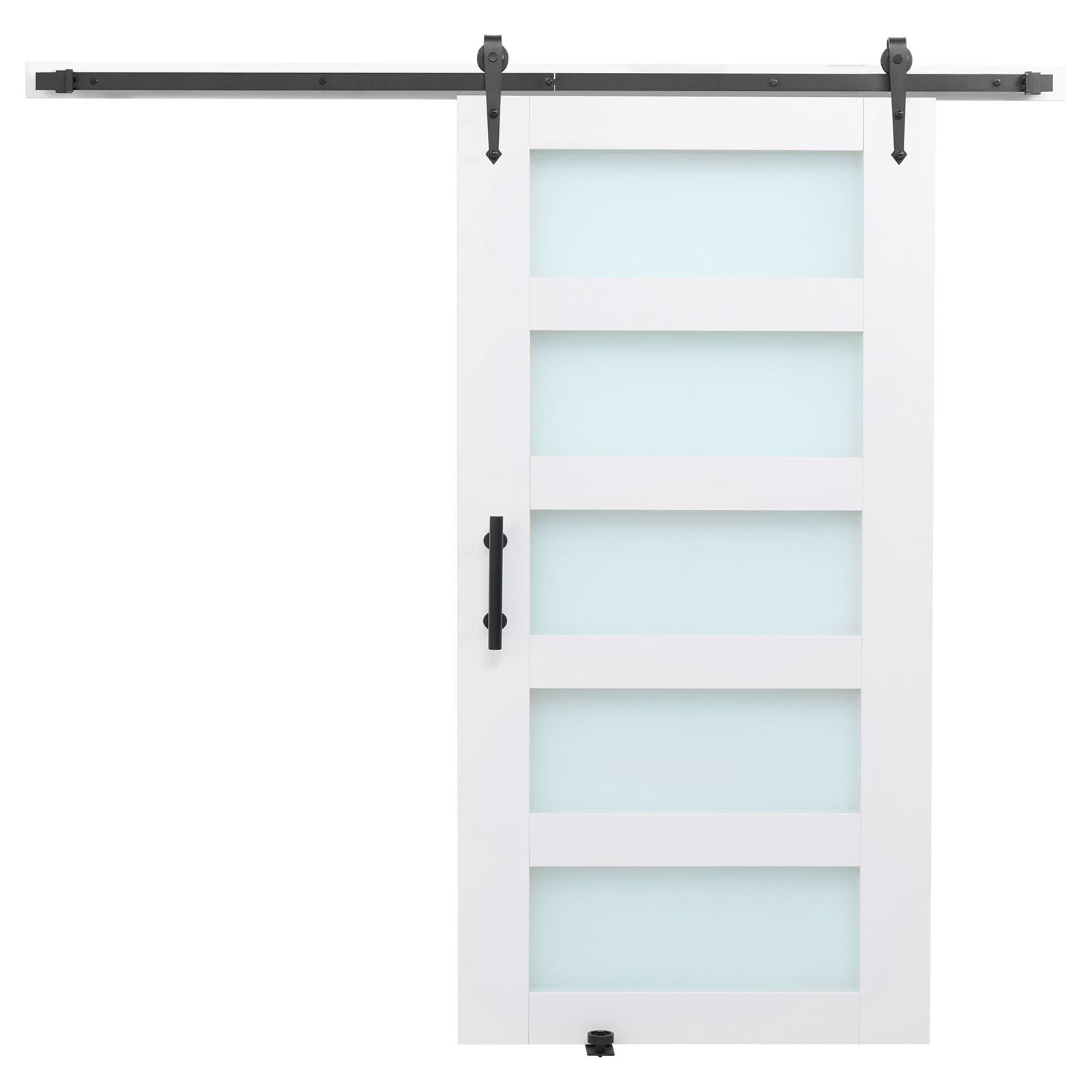 VEVOR Puerta Corrediza de Granero, Panel de la Puerta de MDF y Vidrio 1067 x 2134 mm con Kit de Herrajes, Superficie de PVC Impermeable y Marco en H, Deslizamiento Suave para Sala de Estar y Baño