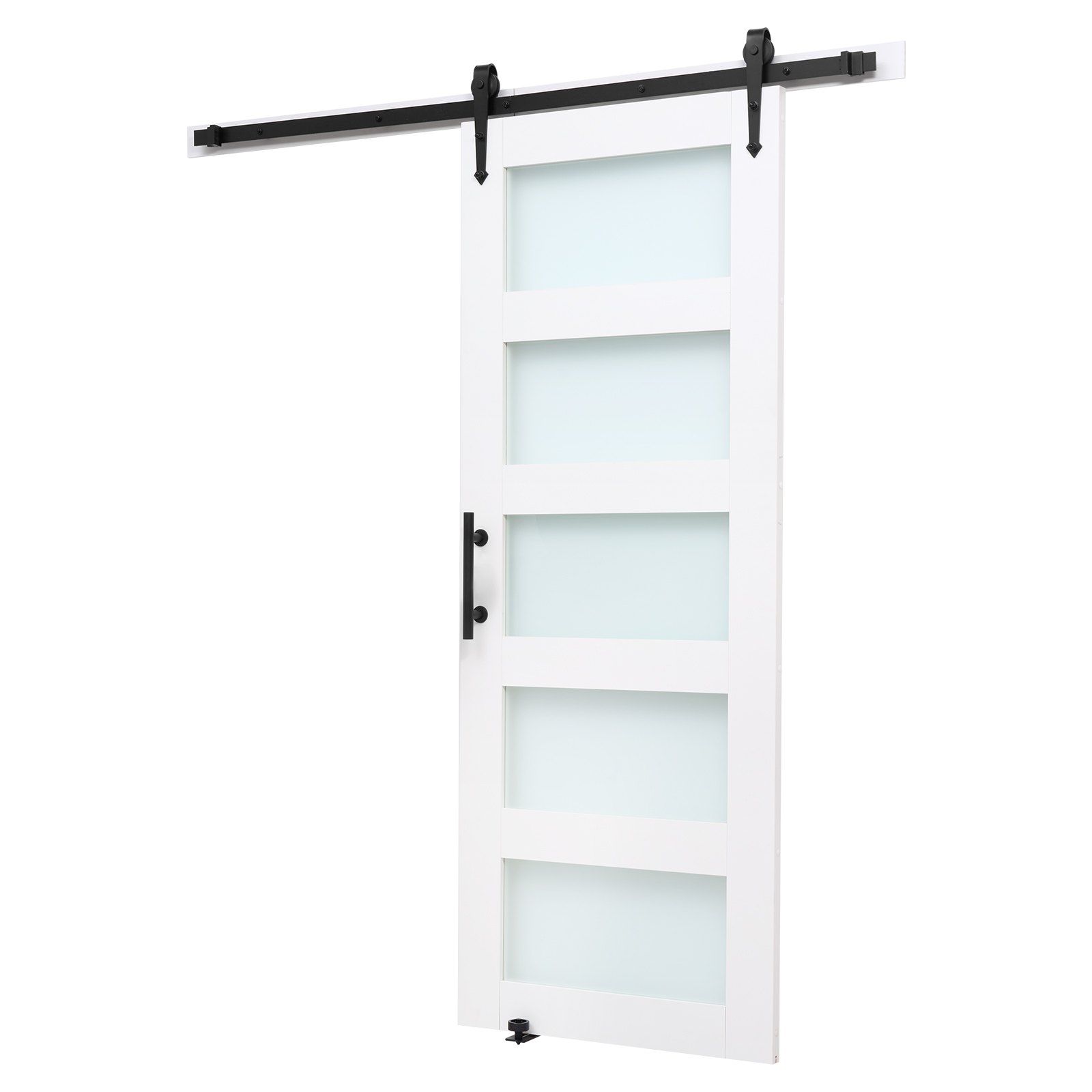 VEVOR Puerta Corrediza de Granero, Panel de la Puerta de MDF y Vidrio 813 x 2134 mm con Kit de Herrajes, Superficie de PVC Impermeable y Marco en H, Deslizamiento Suave para Sala de Estar y Baño