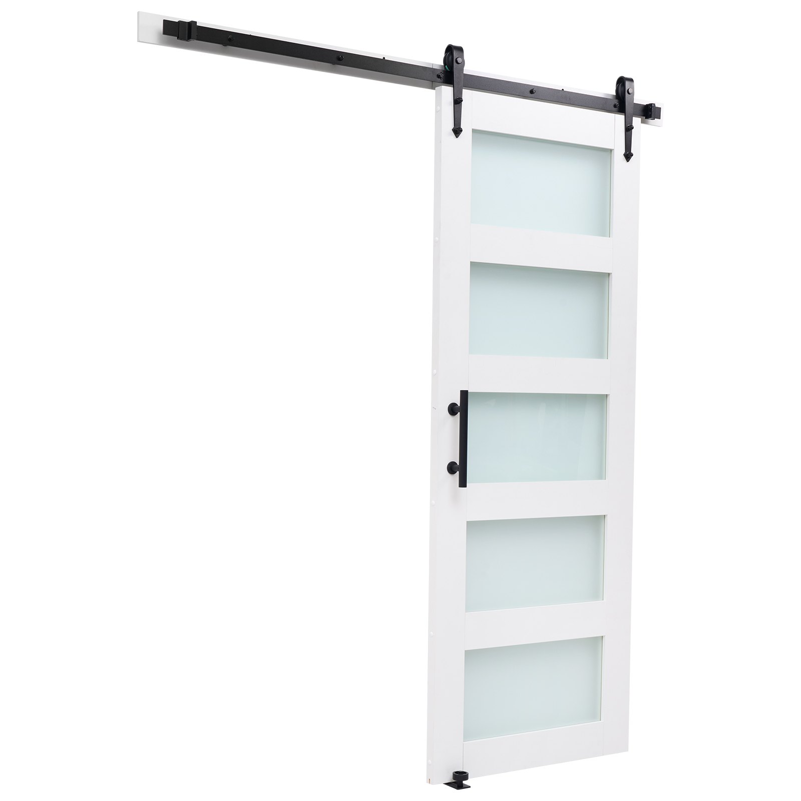 VEVOR Puerta Corrediza de Granero, Panel de la Puerta de MDF y Vidrio 813 x 2134 mm con Kit de Herrajes, Superficie de PVC Impermeable y Marco en H, Deslizamiento Suave para Sala de Estar y Baño