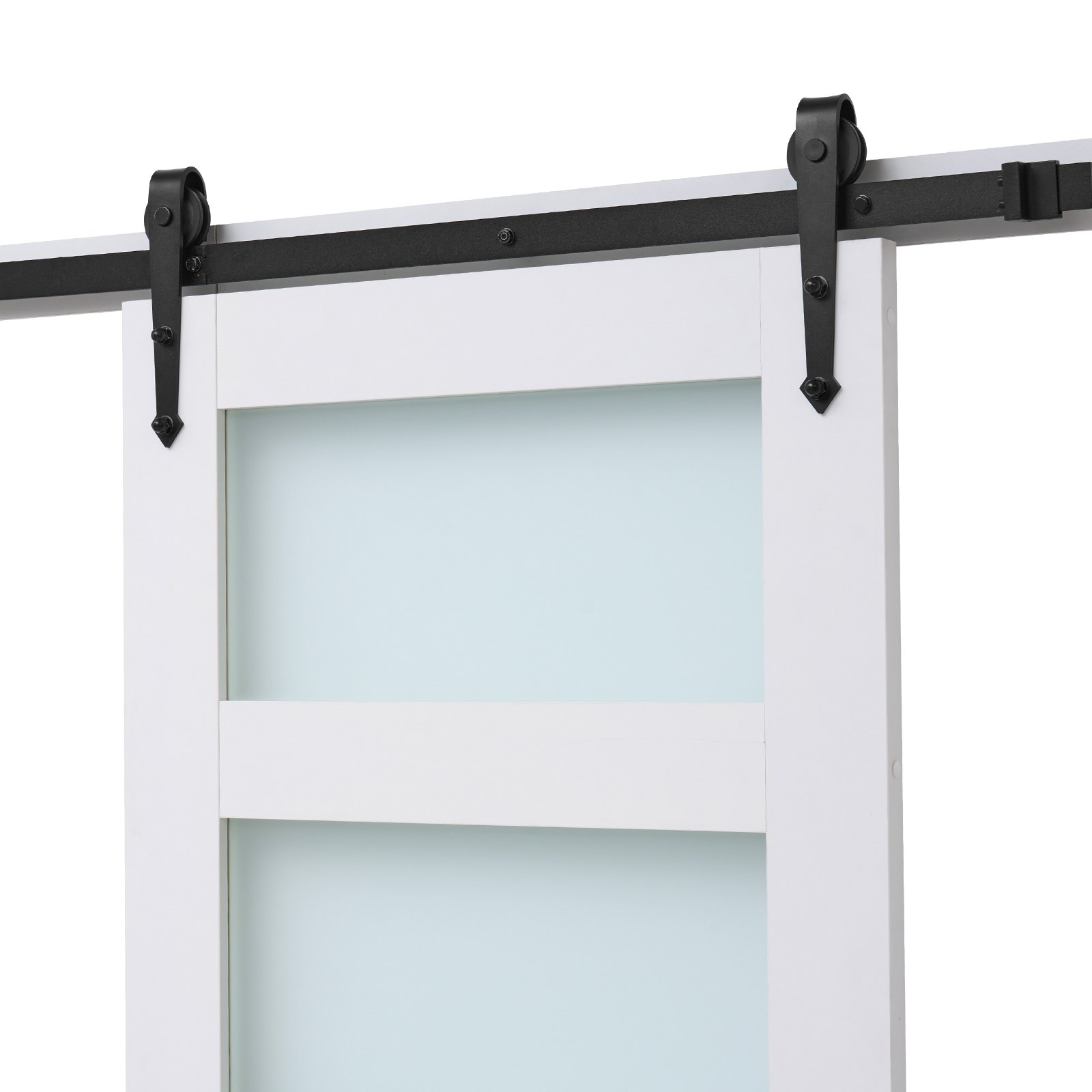 VEVOR Puerta Corrediza de Granero, Panel de la Puerta de MDF y Vidrio 813 x 2134 mm con Kit de Herrajes, Superficie de PVC Impermeable y Marco en H, Deslizamiento Suave para Sala de Estar y Baño