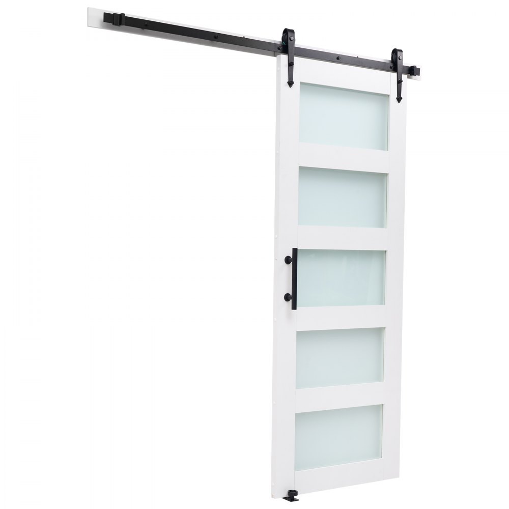 VEVOR Puerta Corrediza de Granero, Panel de la Puerta de MDF y Vidrio 762 x 2134 mm con Kit de Herrajes, Superficie de PVC Impermeable y Marco en H, Deslizamiento Suave para Sala de Estar y Baño