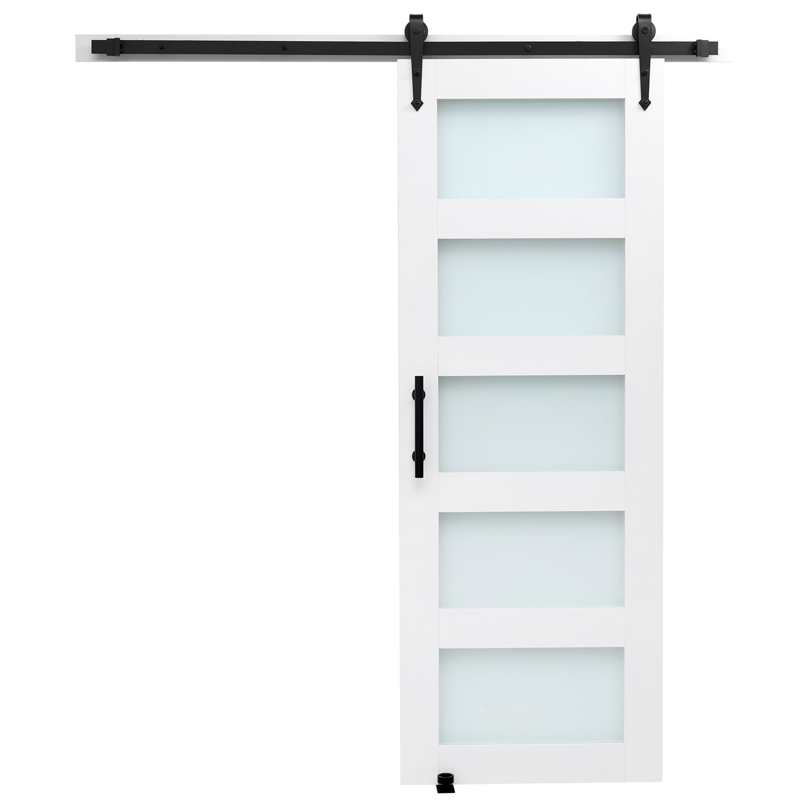VEVOR Puerta Corrediza de Granero, Panel de la Puerta de MDF y Vidrio 762 x 2134 mm con Kit de Herrajes, Superficie de PVC Impermeable y Marco en H, Deslizamiento Suave para Sala de Estar y Baño