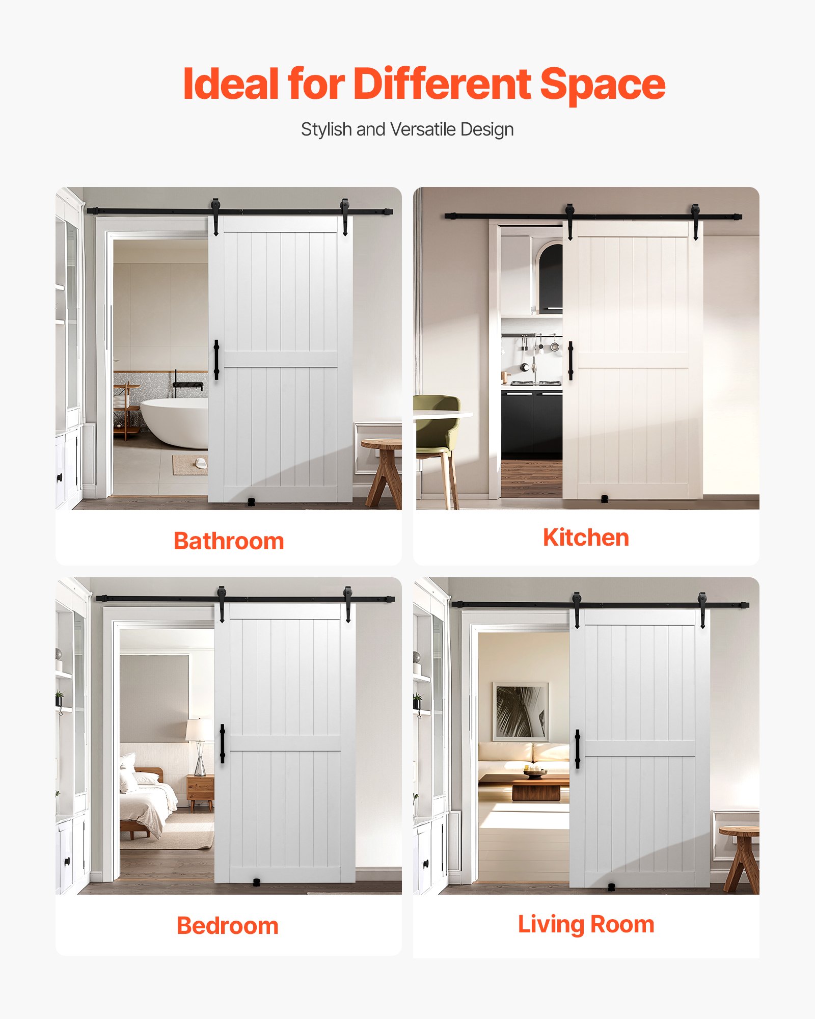 VEVOR Sliding Barn Door, 1067 x 2134mm, High-Strength MDF Panel, Barn Door with Hardware Kit, Water-Proof PVC Surface, Easy to Install, H-Frame, Smoothly and Quietly Sliding for Living Room, Bathroom