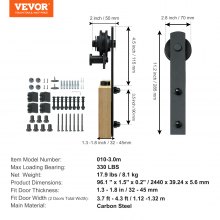 VEVOR Kit de Herrajes para Puertas Corredizas de Granero Riel para Puerta Corrediza de 244 cm para Puertas Dobles Ancho 1,12-1,32 m Espesor 32-45 mm Carga de 150 kg Polea Silenciosa Forma I para Hogar