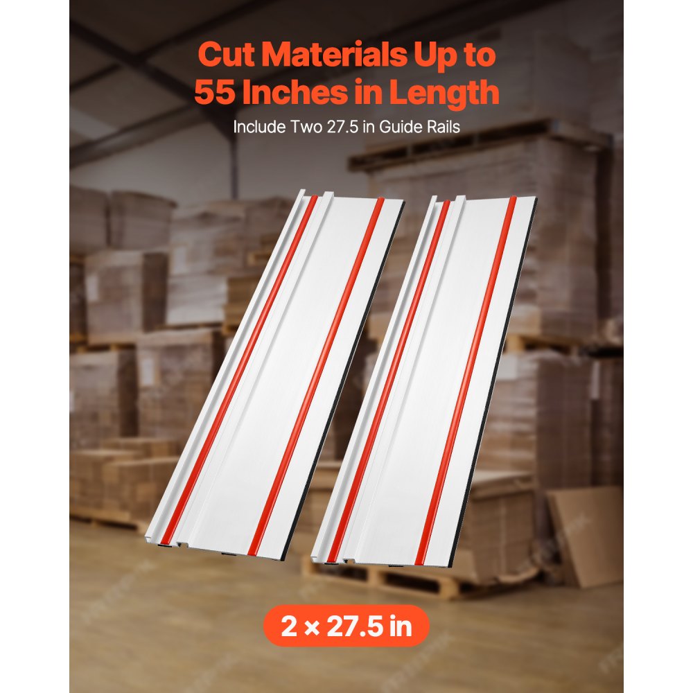 VEVOR Riel Guía para Sierra de Mesa 2 Rieles Guía de Aluminio Extruido de 698,5 mm y 1 Conector, Rango de Corte de 1397 mm Compatible con Sierras de Mesa Makita, Festool y WEN para Carpintería
