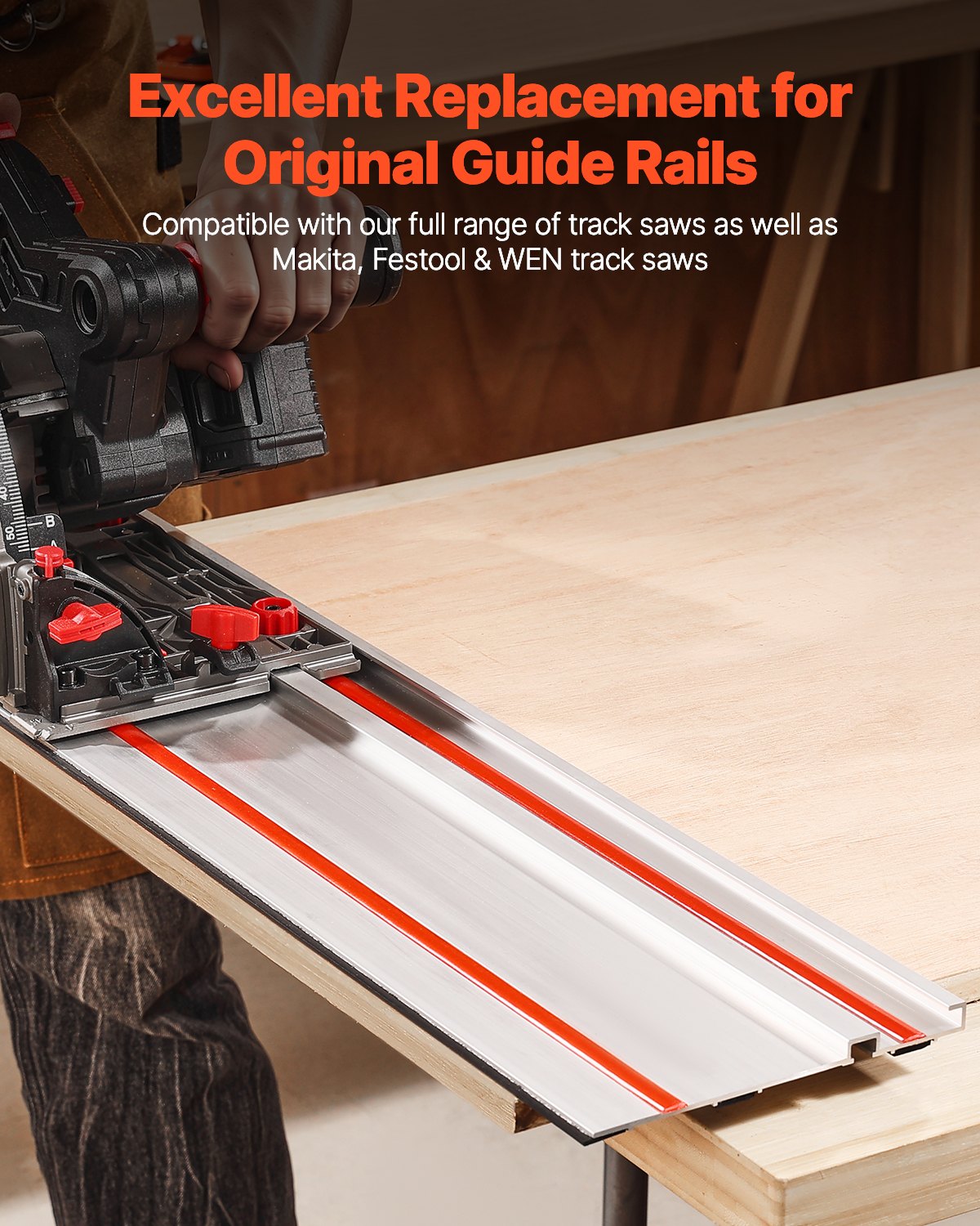 VEVOR Riel Guía para Sierra de Mesa 4 Rieles Guía de Aluminio Extruido de 698,5 mm y 3 Conector, Rango de Corte de 2794 mm Compatible con Sierras de Mesa Makita, Festool y WEN para Carpintería