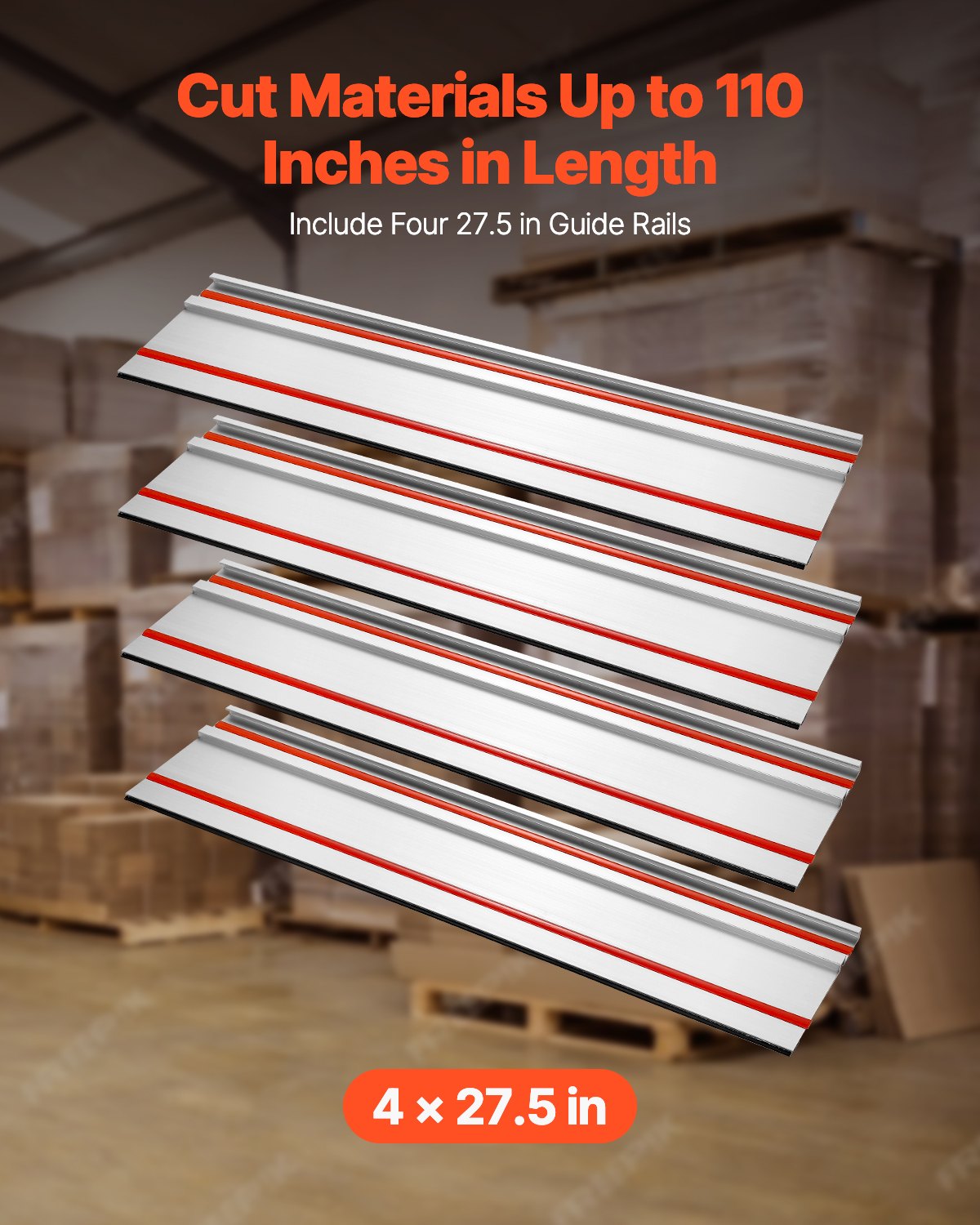 VEVOR Riel Guía para Sierra de Mesa 4 Rieles Guía de Aluminio Extruido de 698,5 mm y 3 Conector, Rango de Corte de 2794 mm Compatible con Sierras de Mesa Makita, Festool y WEN para Carpintería