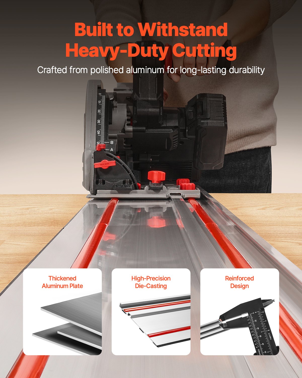 VEVOR Riel Guía para Sierra de Mesa 4 Rieles Guía de Aluminio Extruido de 698,5 mm y 3 Conector, Rango de Corte de 2794 mm Compatible con Sierras de Mesa Makita, Festool y WEN para Carpintería