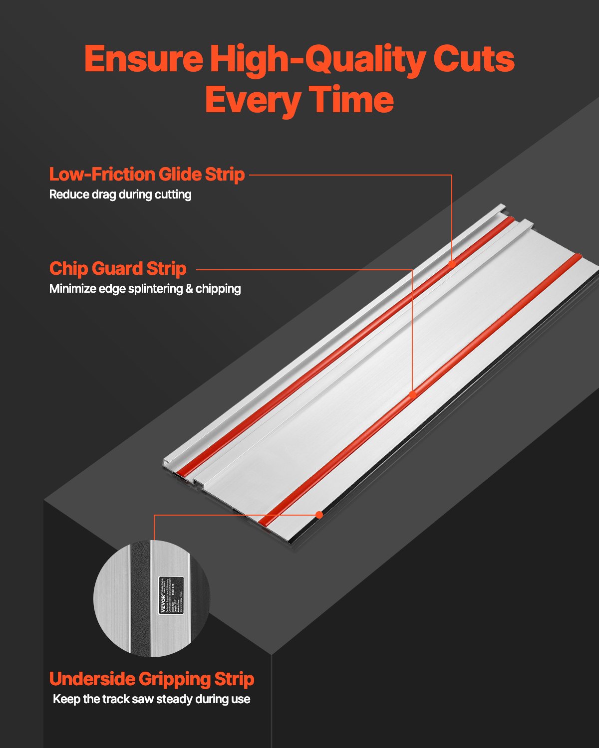 VEVOR Riel Guía para Sierra de Mesa 4 Rieles Guía de Aluminio Extruido de 698,5 mm y 3 Conector, Rango de Corte de 2794 mm Compatible con Sierras de Mesa Makita, Festool y WEN para Carpintería