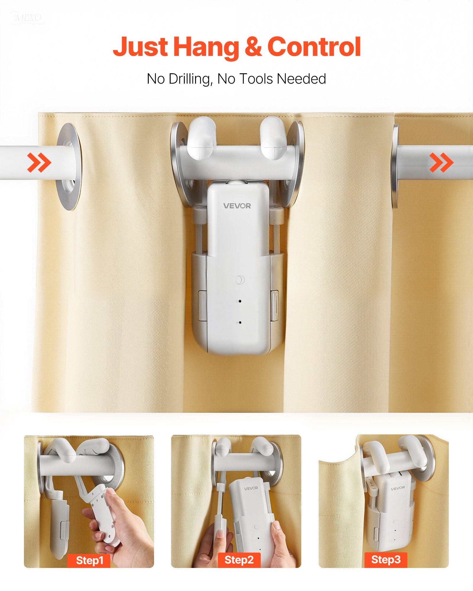 VEVOR Abridor de Cortinas Automático, Robot de Cortinas Inteligente con App, Control Remoto, Concentrador, Compatible con Alexa y Google Home, Apertura/Cierre Programados, para Varillas Romanas