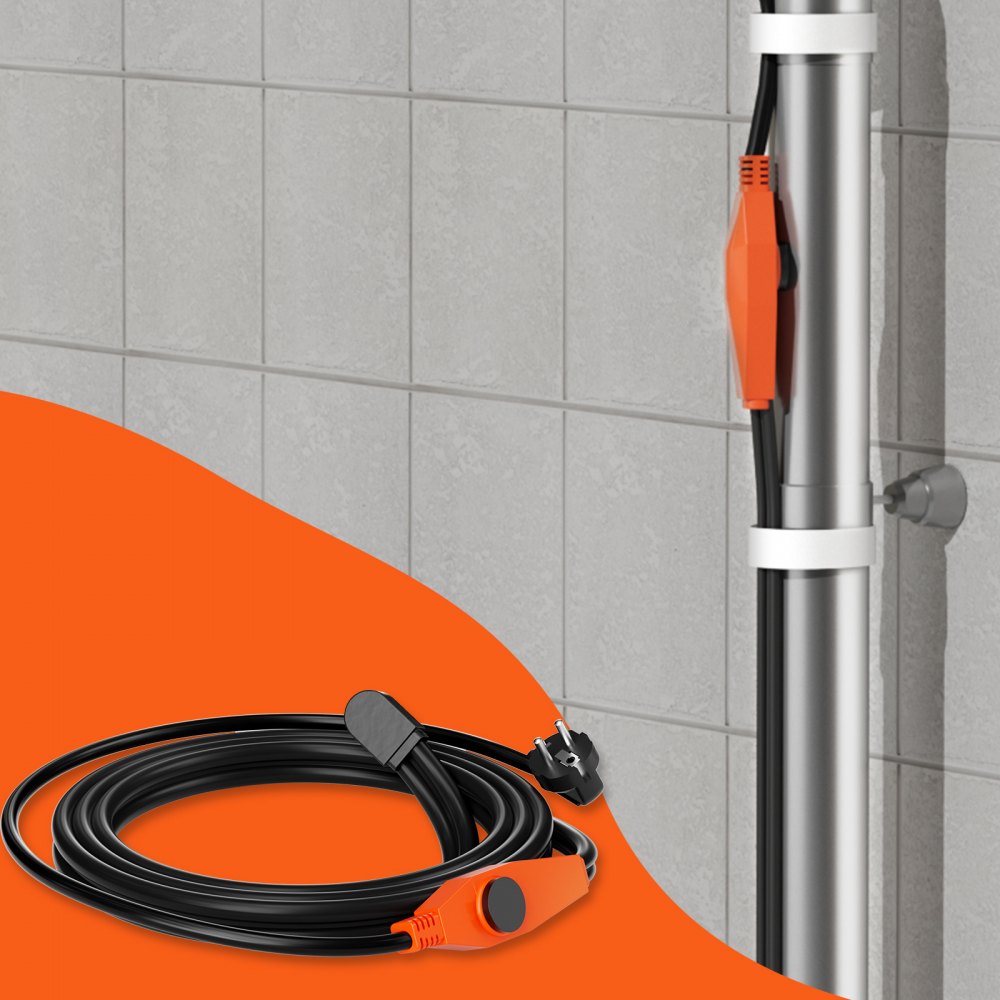 VEVOR Cable Calefactor de Tubería Anticongelante de 2 m con Termostato Incorporado de 23 W/m Instalación Conveniente para Conquistar el Invierno de las Heladas, Protección de Tuberías de Agua