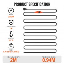 VEVOR Cable Calefactor para Tubos de Válvulas con Termostato Integrado 2m 23W/m