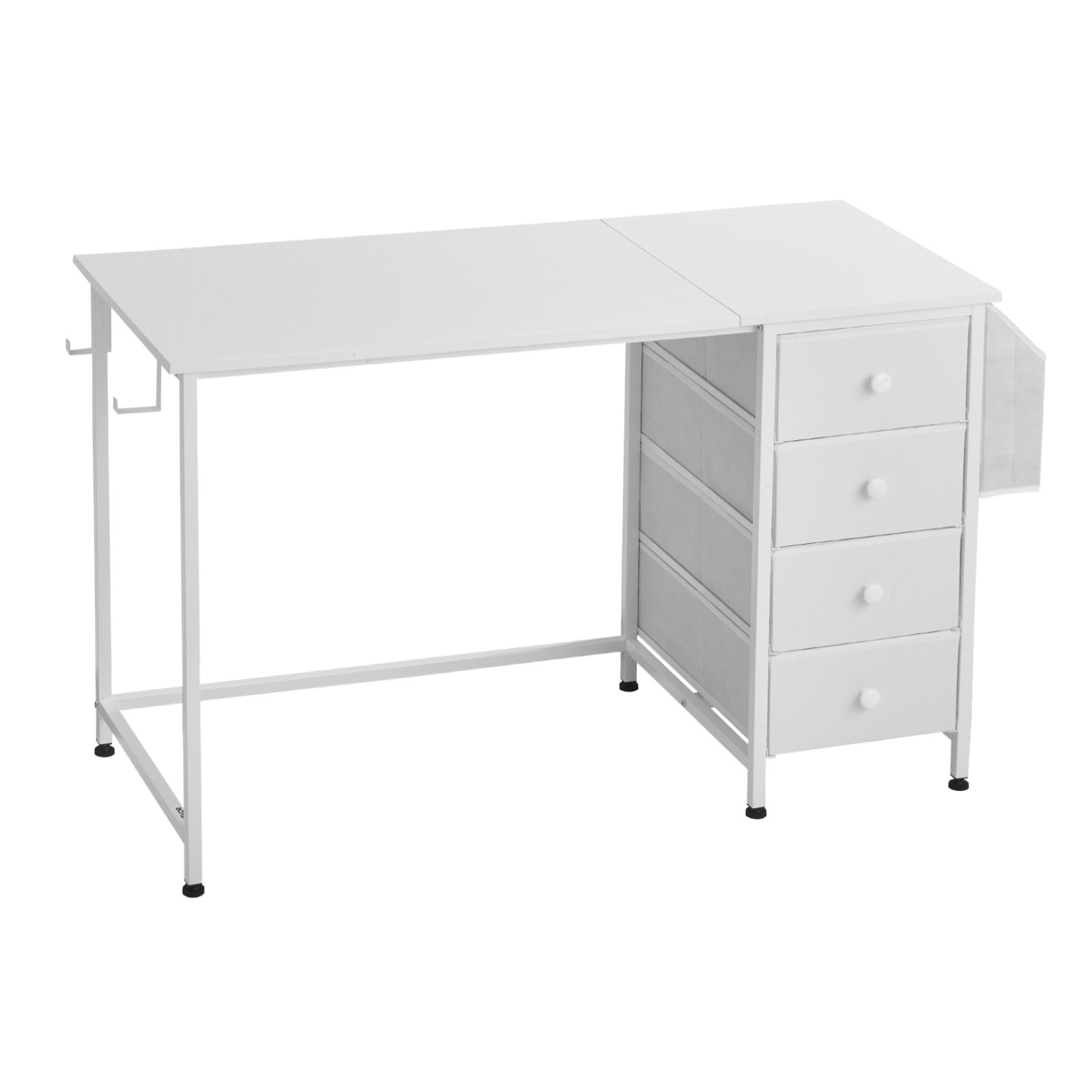 VEVOR Computer Desk with Fabric Drawers, 120 cm Reversible Study Work Writing Desk for Modern Home Office Bedroom, Simple Modern Cute PC Table Metal Frame Business Furniture, White
