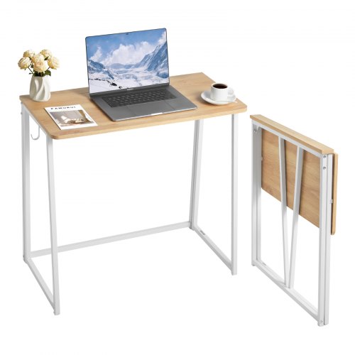 VEVOR Mesa de Estudio Plegable 80 x 40 x 75 cm, Escritorio de Ordenador con Tablero de Partículas y Marco de Metal Blanco, Mesa de Escritura Carga de 68 kg, para Oficina, Estudio, Casa, Sala de Estar