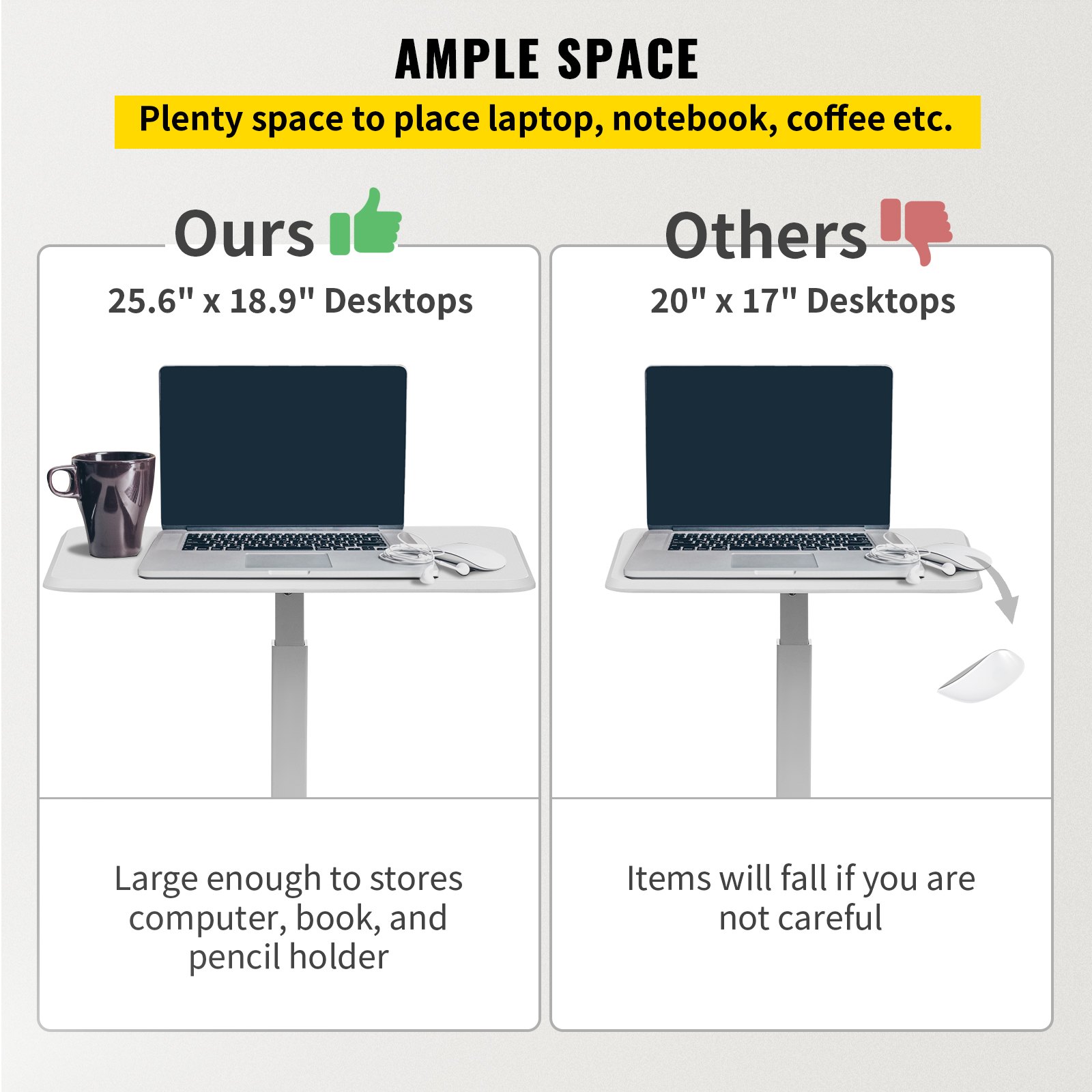 VEVOR Escritorio móvil para computadora portátil de 65x48cm Escritorio ajustable para computadora con grosor de 15mm Mesa auxiliar ajustable en Altura Neumático