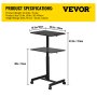 VEVOR Escritorio móvil para computadora de 65x48cm Escritorio ajustable para computadora con grosor de 15mm Mesa auxiliar ajustable en Altura Neumático