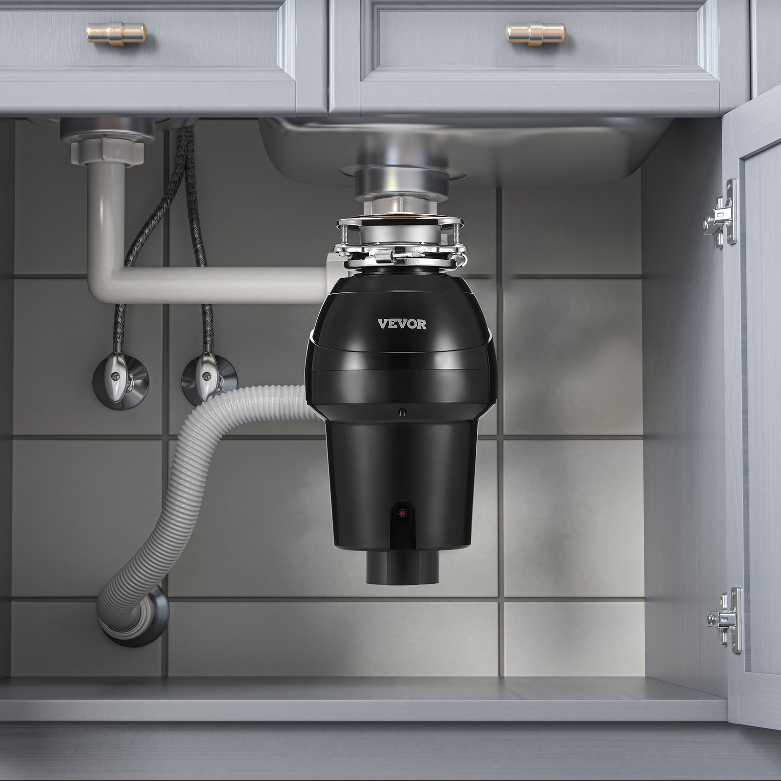 VEVOR Triturador de Basura para Fregadero de Cocina, 1,25 HP, Sistema de Eliminación de Residuos de Alimentos, 4060 RPM, Reducción de Ruido, Cable de Alimentación, para el Hogar, 210 x 210 x 390 mm