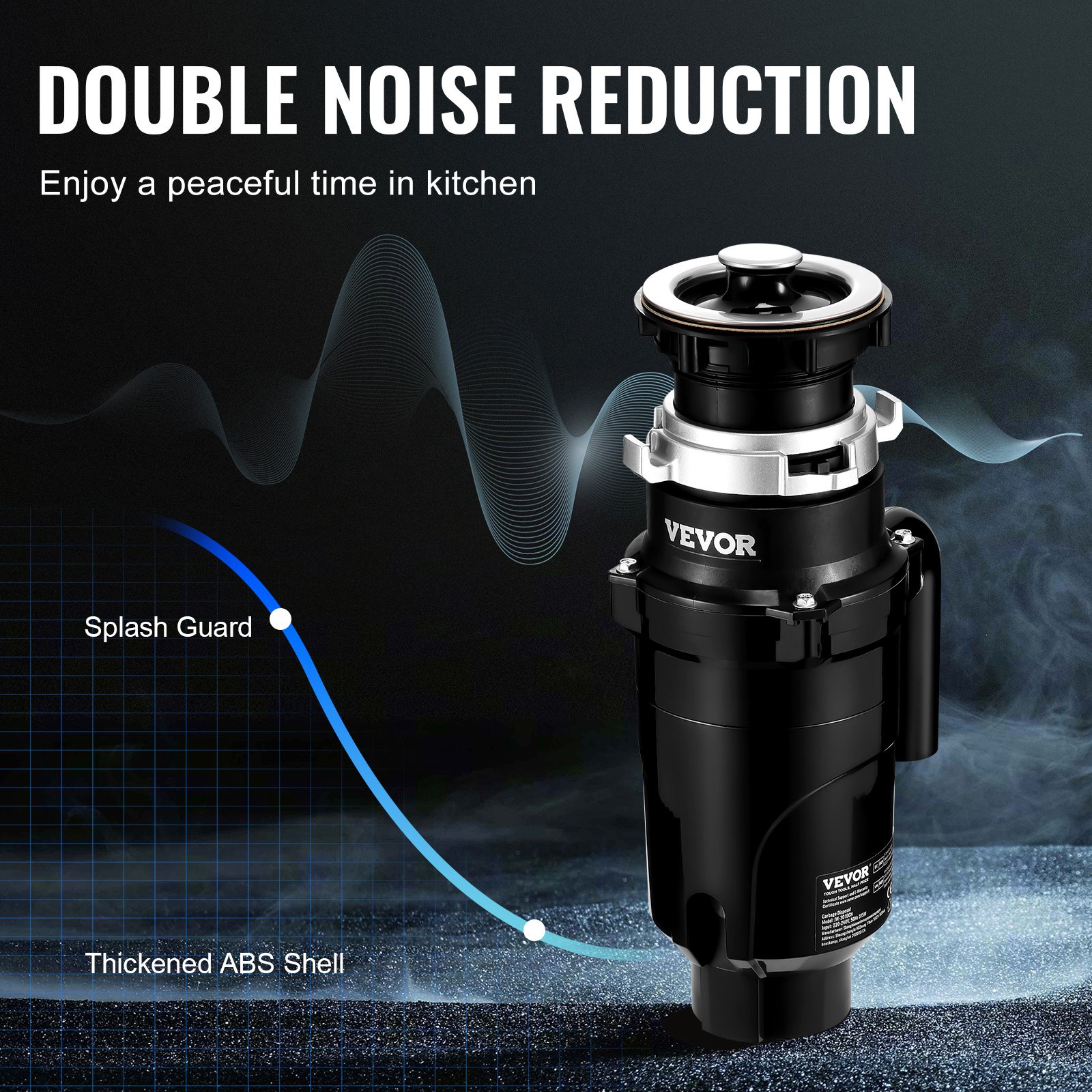 VEVOR Kitchen Waste Disposal Machine, Kitchen Waste Shredder, 1/2 HP, Food Waste Shredding System, EZ Mounting, 3820 RPM, Household Waste Disposal, Waste Disposal, Food Waste