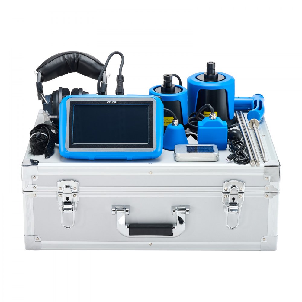 VEVOR Detector de Fugas de Agua de Tuberías, 4 Sensores, 1–10 000 Hz, Pantalla Táctil 17,78 cm, con 3 Varillas de Escucha, Auriculares, Tarjeta 8 GB y Estuche de Transporte, Profundidad 0,5–5 m
