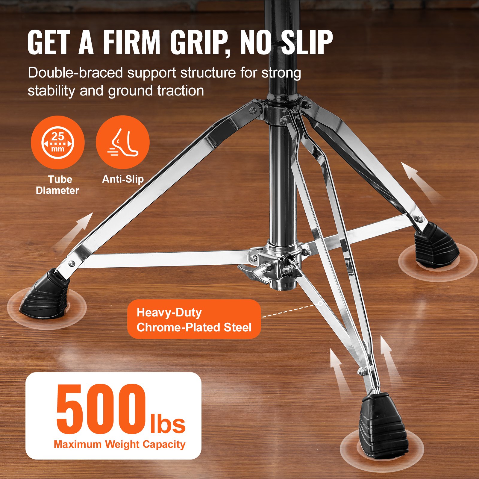 VEVOR Silla de Tambor con Silla de Montar, 560-705 mm de Altura Ajustable, Asiento Acolchado para Tambor con Pies Antideslizantes, Baquetas 5A, Capacidad Máxima de Peso de 227 kg, Giratoria de 360°