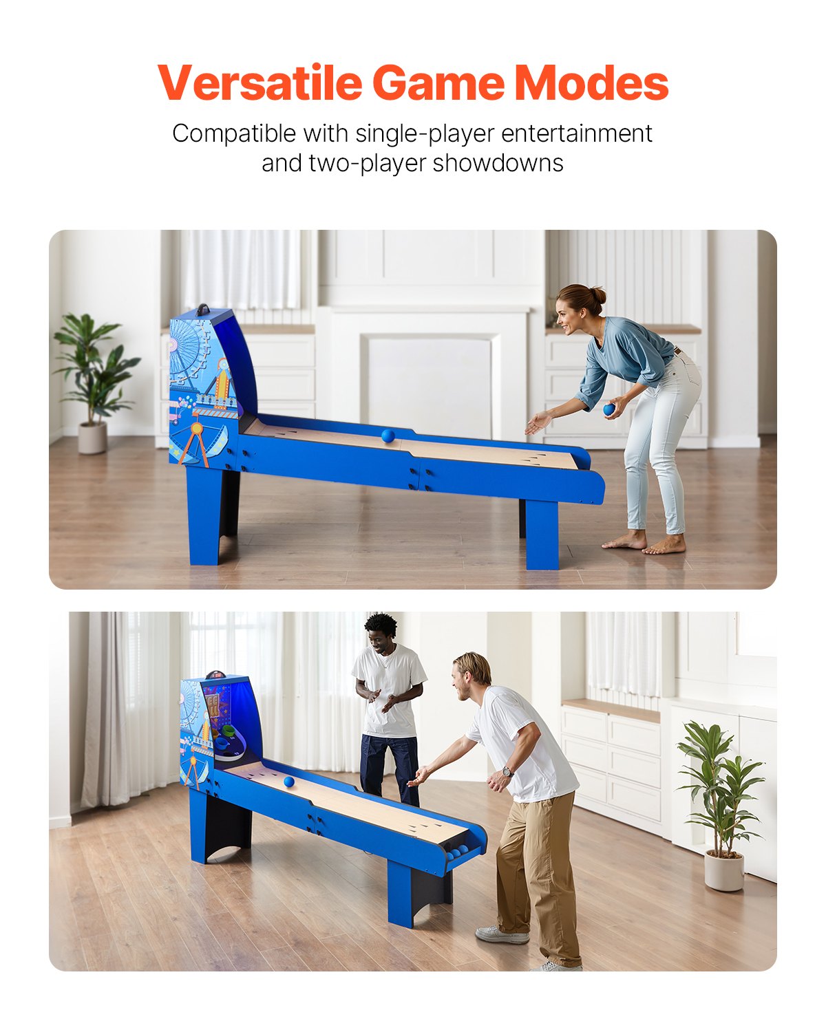 VEVOR Mesa de Juego Arcade con Marcador Electrónico, Sonido, Retorno Automático de Bolas para Adultos, Niños, Sala de Juegos de Recreación Familiar, 4 Bolas Incluidas, 2340 x 487 x 1400 mm, Azul