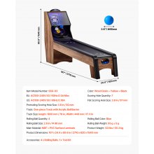 VEVOR Mesa de Juego Arcade Marcador Electrónico con 4 Bolas 2710 x 620 x 1540 mm