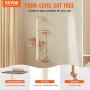 VEVOR Árbol para gatos alto de 4 niveles, juego de muebles de pared para gatos con 4 tablas para saltar, estante flotante para gatos montado en la pared de hasta 40 libras, percha para gatos de madera de pino de 12 mm para dormir, jugar y trepar