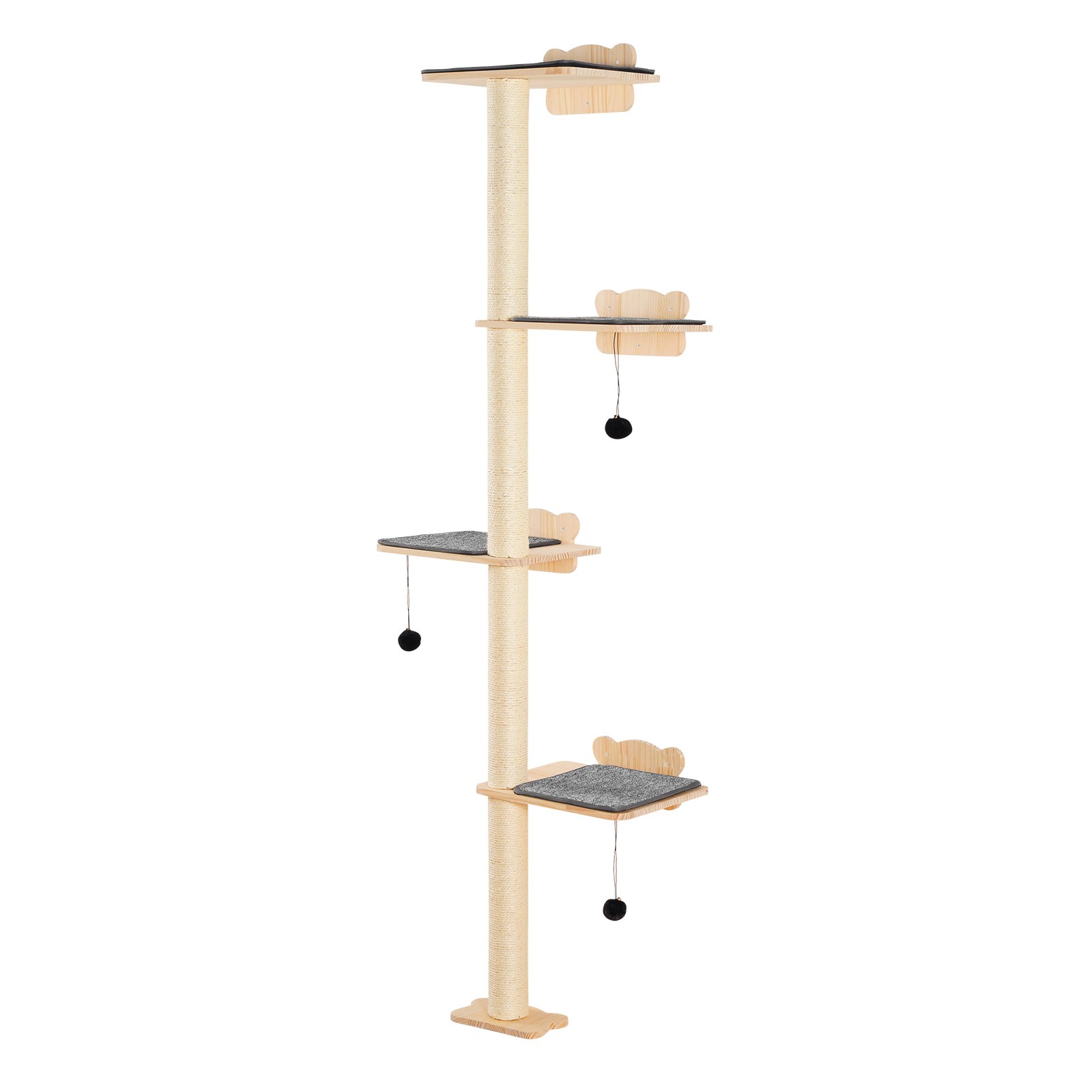 VEVOR 4-Level Cat Tree, Wall Furniture Set for Cats with 4 Jumping Platforms, Wall-Mounted Floating Cat Shelf up to 18 kg, 12 mm Pine Wood Cat Perch for Sleeping, Playing and Climbing