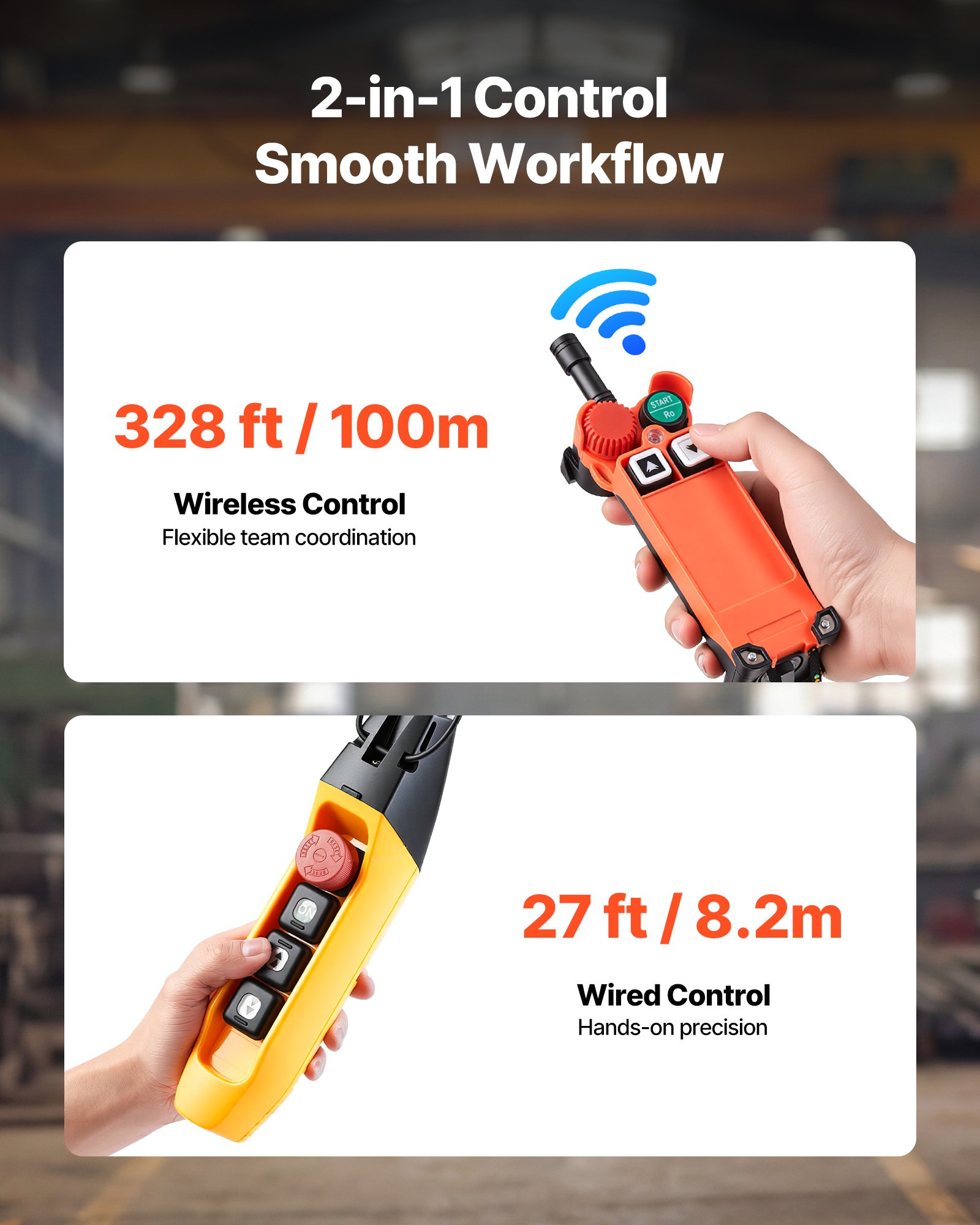 VEVOR Polipasto Eléctrico de Cadena Carga 2721 kg, Elevación de 9,1 m, Trifásico 380-415 V, 50Hz, Doble Velocidad 1,1 y 3,3 m/min, Control Remoto por Cable e Inalámbrico, G100 para Motor Garaje Taller
