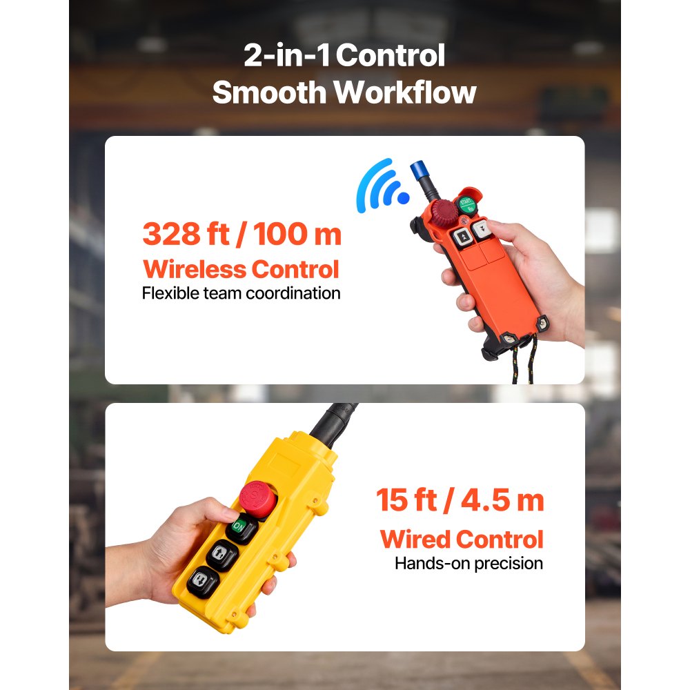 VEVOR Polipasto Eléctrico de Cadena Carga 1000 kg, Elevación de 6 m, Trifásico 480 V, 60 Hz, Doble Velocidad 1,2 y 4,2 m/min, Control Remoto por Cable e Inalámbrico, Acero G80 para Motor Garaje Taller