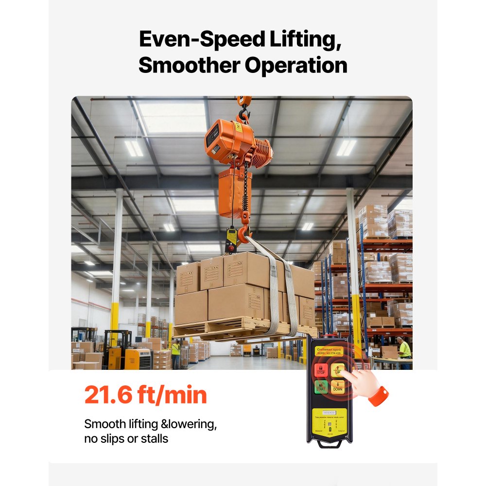 VEVOR Polipasto Eléctrico de Cadena Carga 2000 kg, Trifásico 380-415 V, 50Hz, Elevación de 6m, Cadena G100, Velocidad 6,6 m/min con Control Remoto Inalámbrico 100 m para Motor Garaje Reparación Taller