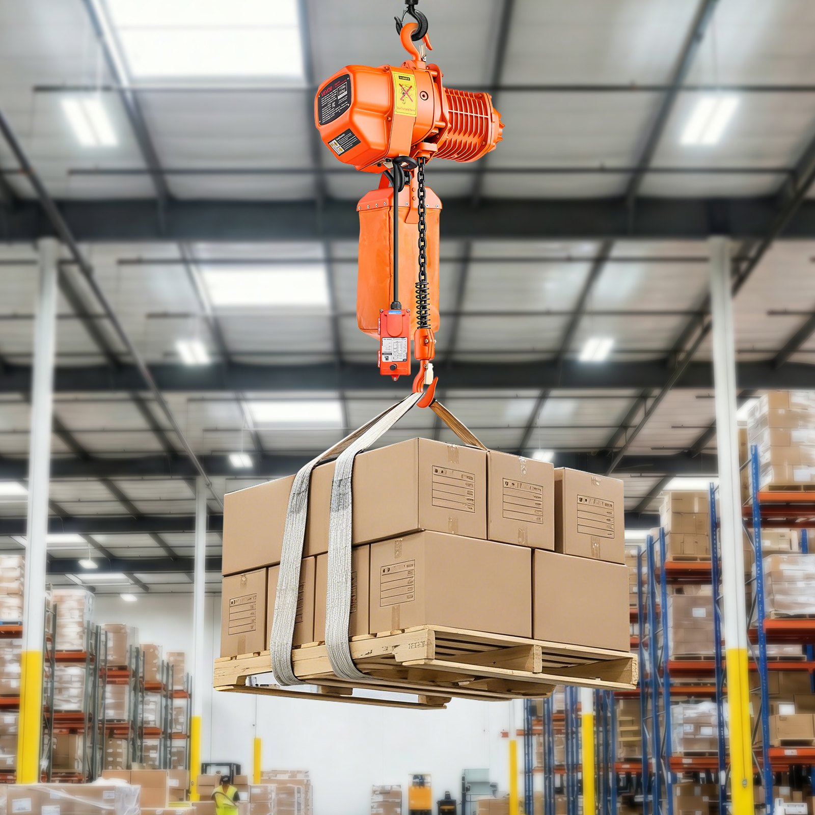 VEVOR Polipasto Eléctrico de Cadena Carga 500 kg, 6 m Altura, Trifásico 480 V, 60 Hz, Doble Velocidad 8,4 y 2,4 m/min, Control Remoto Inalámbrico 100 m, Gancho Giratorio 360° para Taller Motor Garaje