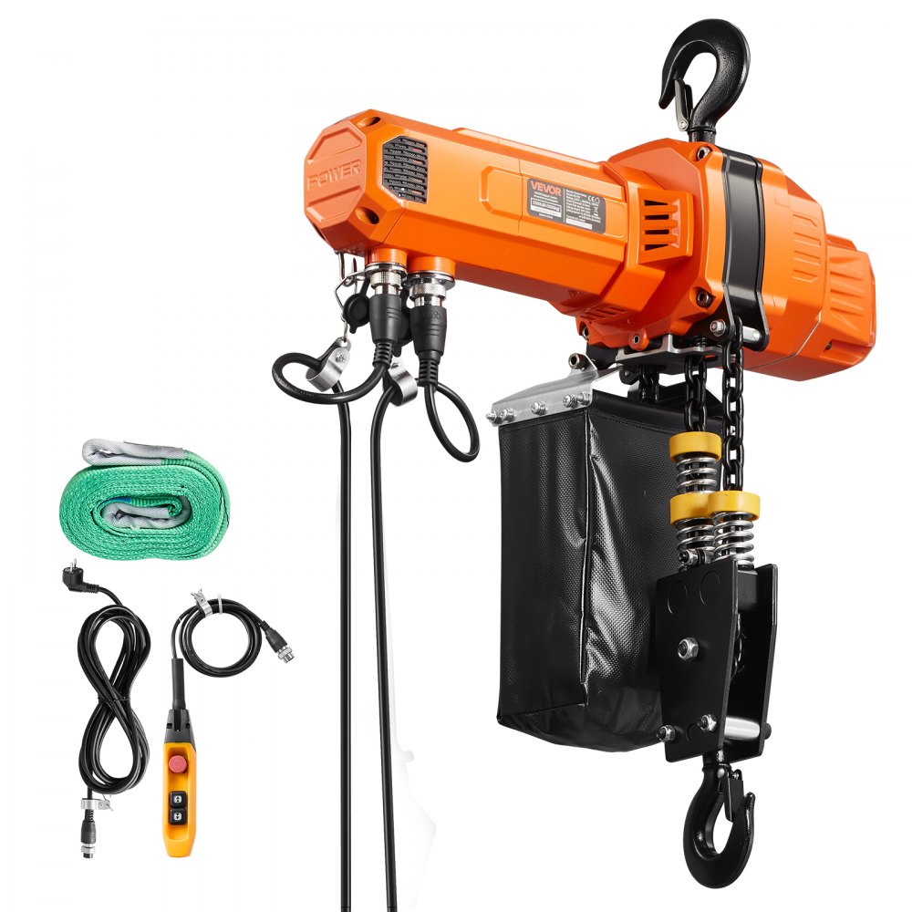 VEVOR Polipasto Eléctrico de Cadena Carga 1000 kg 230 V Altura de Elevación de 6 m, Doble Cadenas, 2 Velocidades 4 m/min y 2 m/min con Control Remoto por Cable 4,5m para Garaje Taller Motor Reparación