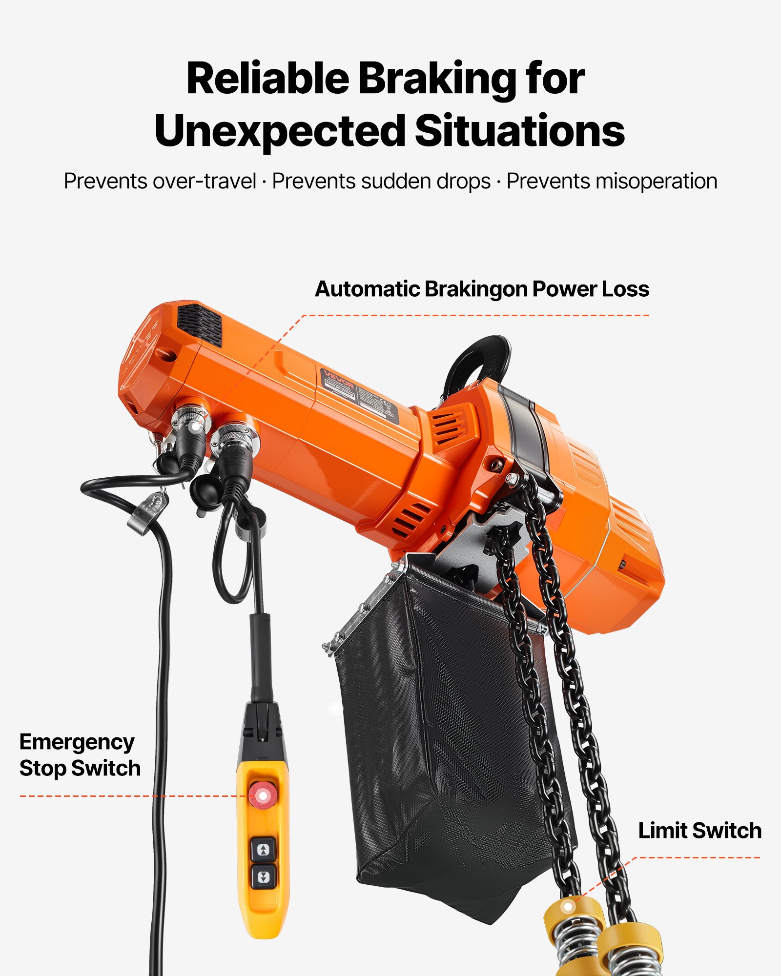 VEVOR Polipasto Eléctrico de Cadena Carga 1000 kg 230 V Altura de Elevación de 6 m, Doble Cadenas, 2 Velocidades 4 m/min y 2 m/min con Control Remoto por Cable 4,5m para Garaje Taller Motor Reparación