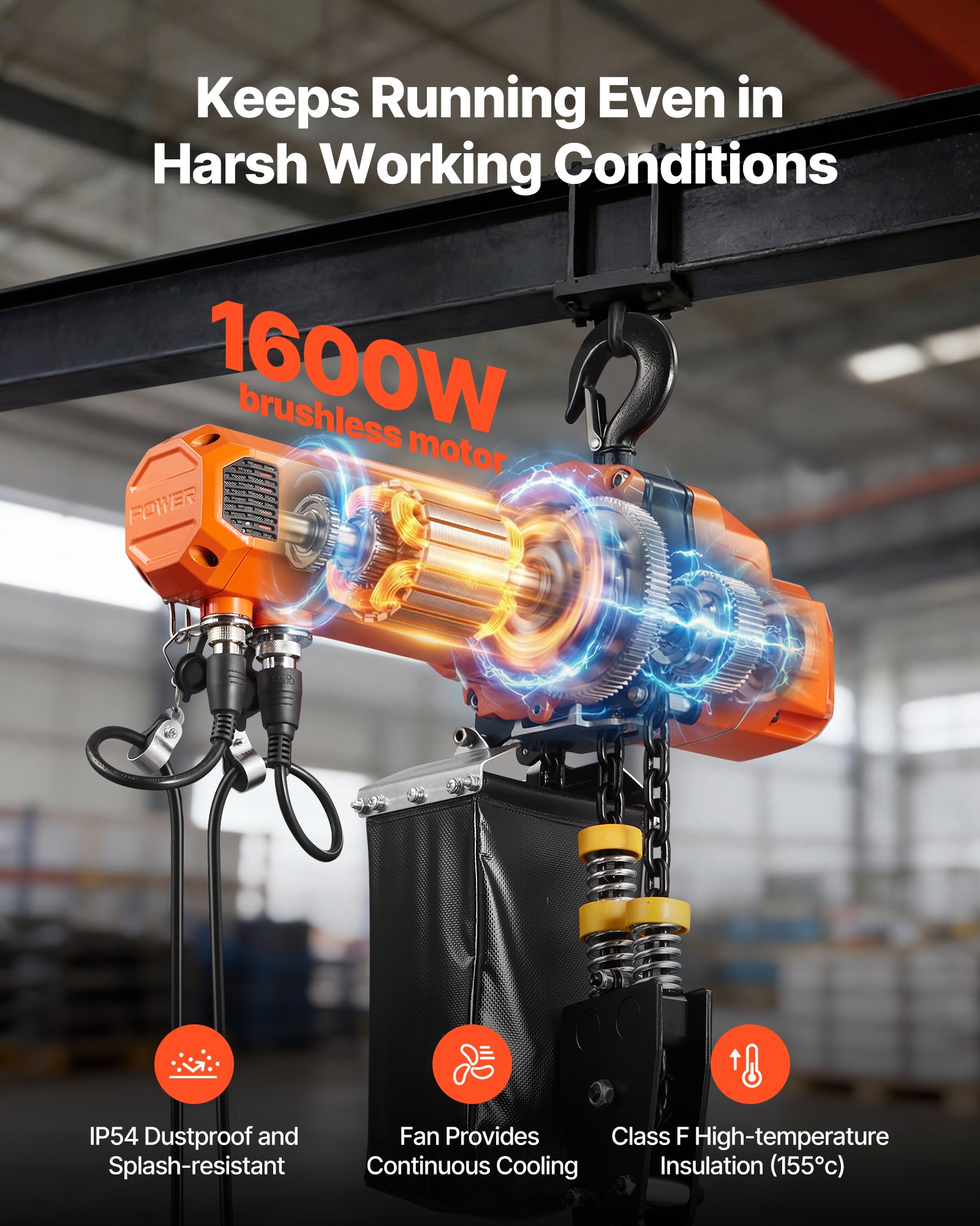 VEVOR Polipasto Eléctrico de Cadena Carga 1000 kg 230 V Altura de Elevación de 6 m, Doble Cadenas, 2 Velocidades 4 m/min y 2 m/min con Control Remoto por Cable 4,5m para Garaje Taller Motor Reparación