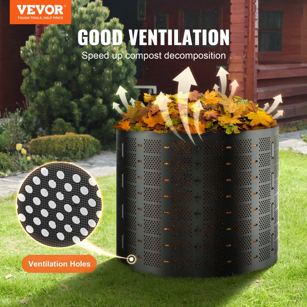 VEVOR Compostador de Jardín 1000 L Contenedor de Abono Exterior HDPE Expandible Diámetro de 106,68 cm Fácil de Instalar Gran Capacidad para Agarrar Hojas Compostaje Creación Rápida de Suelo Fértil