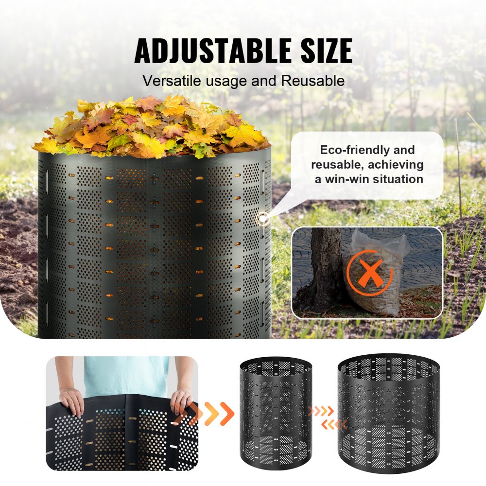 VEVOR Compostador de Jardín 1000 L Contenedor de Abono Exterior HDPE Expandible Diámetro de 106,68 cm Fácil de Instalar Gran Capacidad para Agarrar Hojas Compostaje Creación Rápida de Suelo Fértil