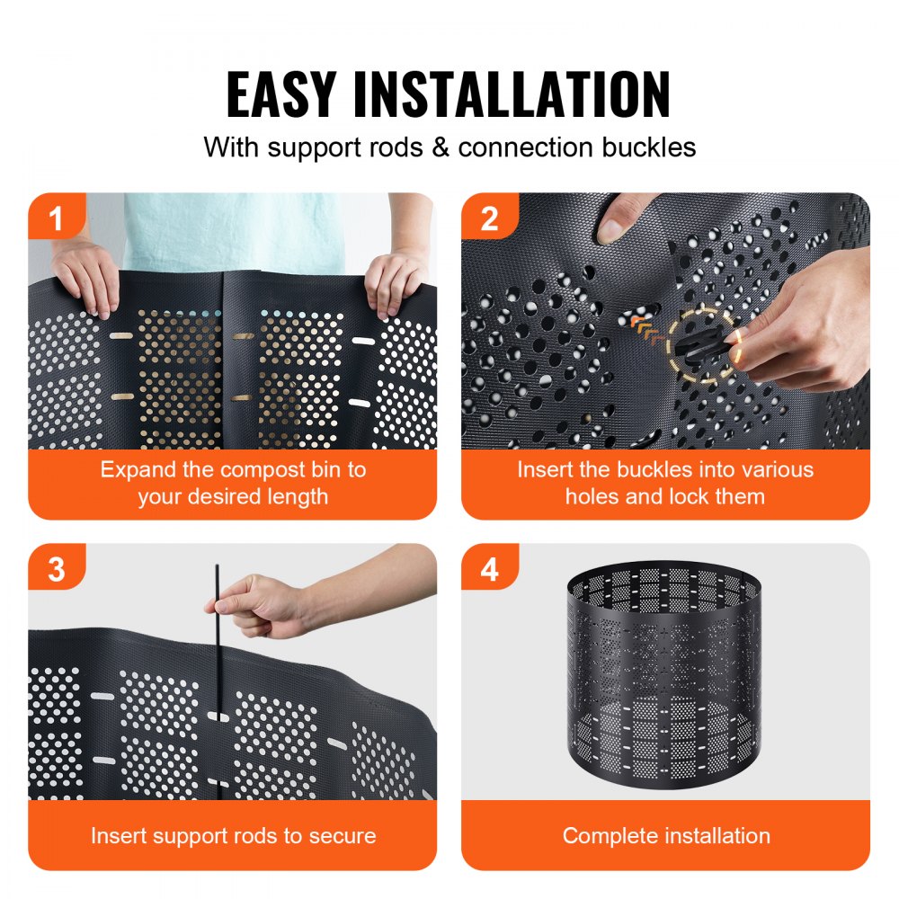 VEVOR Compostador de Jardín 1000 L Contenedor de Abono Exterior HDPE Expandible Diámetro de 106,68 cm Fácil de Instalar Gran Capacidad para Agarrar Hojas Compostaje Creación Rápida de Suelo Fértil
