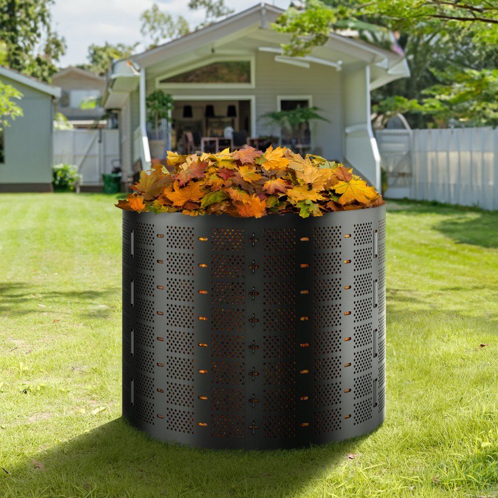 VEVOR Compostador de Jardín 1000 L Contenedor de Abono Exterior HDPE Expandible Diámetro de 106,68 cm Fácil de Instalar Gran Capacidad para Agarrar Hojas Compostaje Creación Rápida de Suelo Fértil