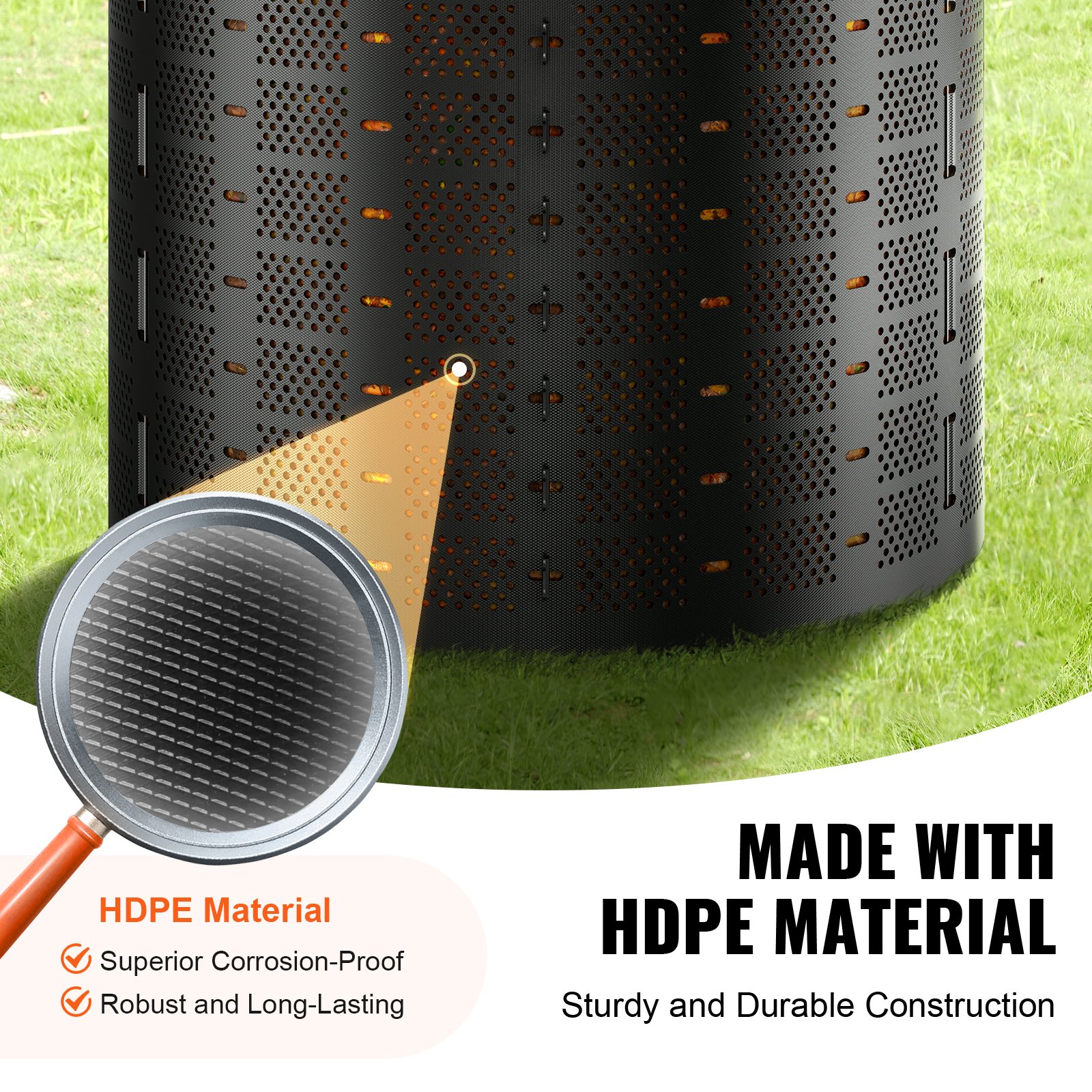 VEVOR Compostador de Jardín 1000 L Contenedor de Abono Exterior HDPE Expandible Diámetro de 106,68 cm Fácil de Instalar Gran Capacidad para Agarrar Hojas Compostaje Creación Rápida de Suelo Fértil