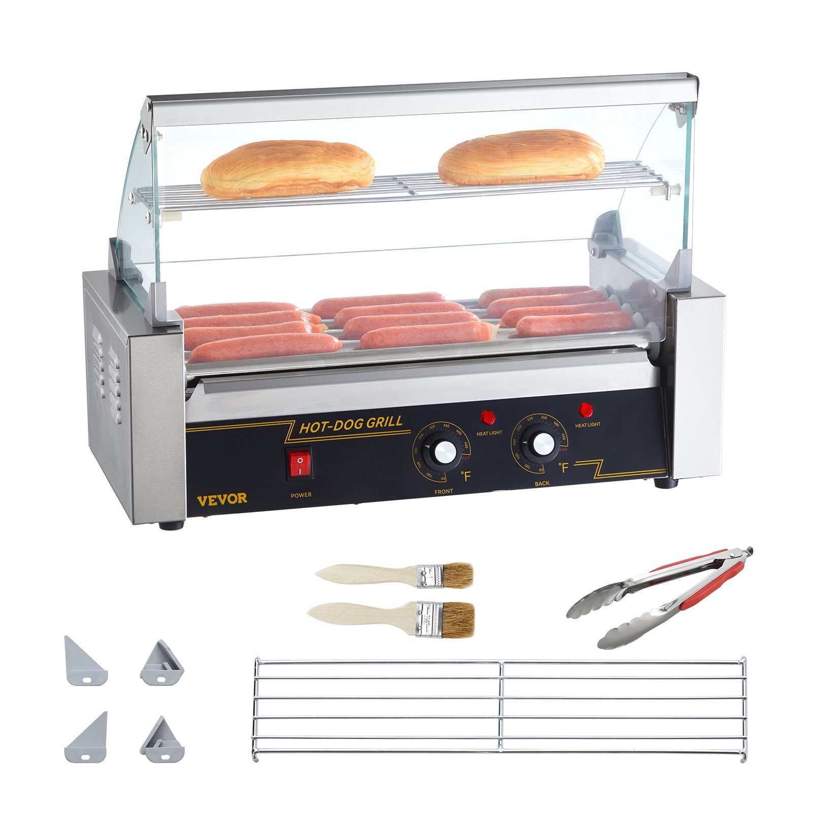 VEVOR Máquina de Rodillos para Perros Calientes de 56 x 25 x 41 cm 50 °C-250 °C