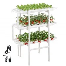 VEVOR Juego de Sistema de Cultivo Hidropónico 3 Niveles y 108 Sitios, con Riego Programado, Tuberías que Bloquean Luz y Sol, Kit de Cultivo para Hortalizas, Frutas, Hierbas sin Tierra en Interiores