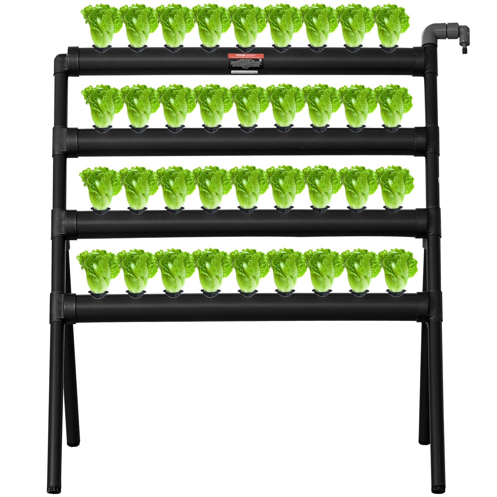 VEVOR Sistema de cultivo hidropónico, 36 sitios, 4 capas, tubos de PVC gris oscuro, kit de cultivo hidropónico con bomba de agua, temporizador, cestas y esponjas para frutas, verduras, hierbas