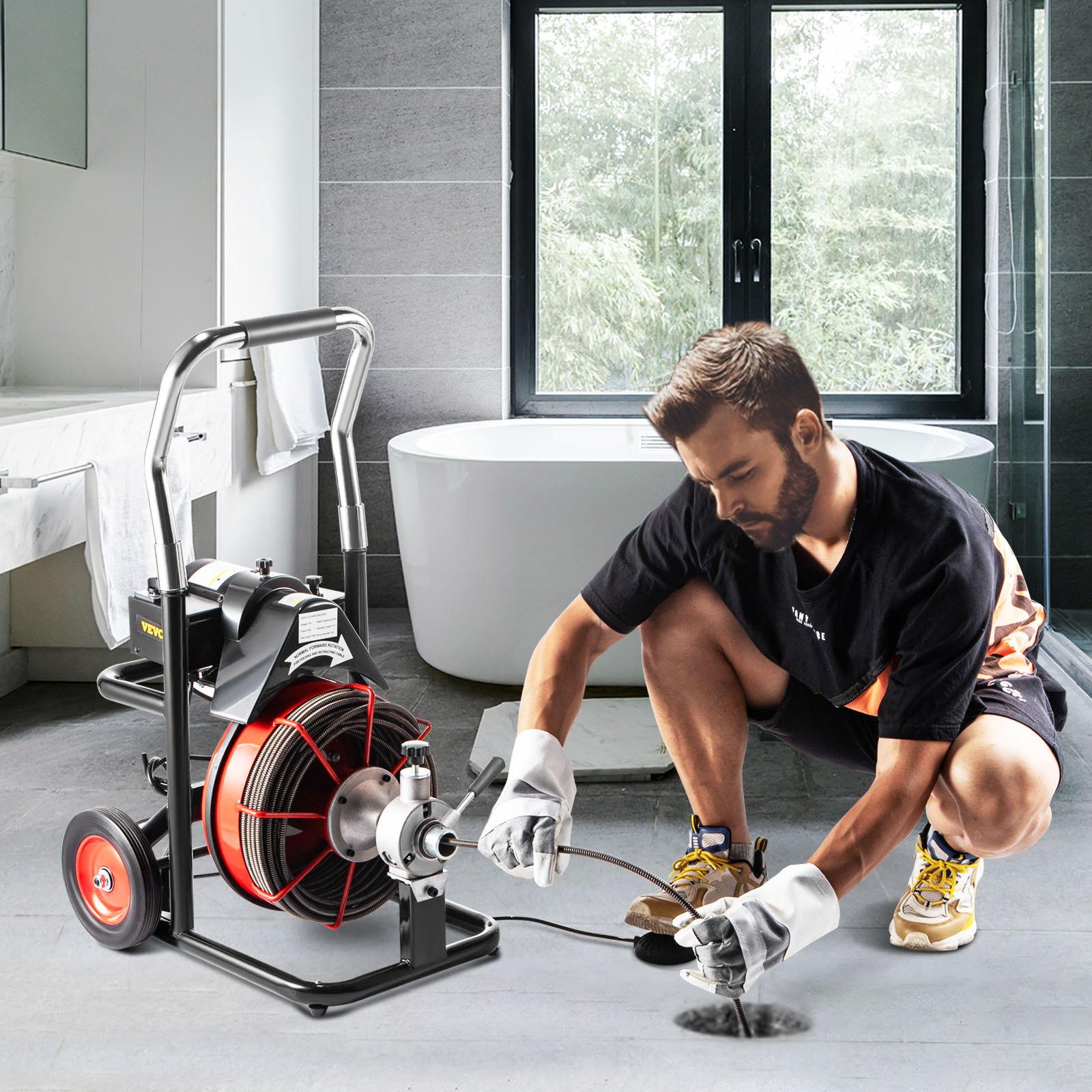 VEVOR Limpiador de Tubos de Barrena de Drenaje de 15 m x 13 mm 370W Tapa de Alcantarillado con Cortadores 1750R / min Compacto y Portátil para Navegar en la Ubicación